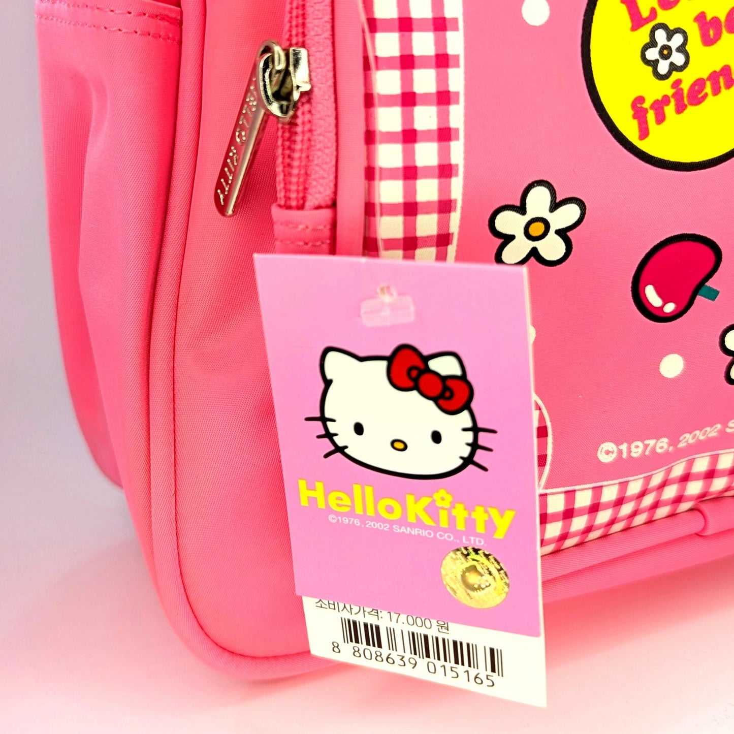 Vintage 2002 Kids Sanrio Hello Kitty Pink Bag β Cherries Daisies Gingham Print β "Letβs Be Friends" β Kawaii Collectible Tote β NWT