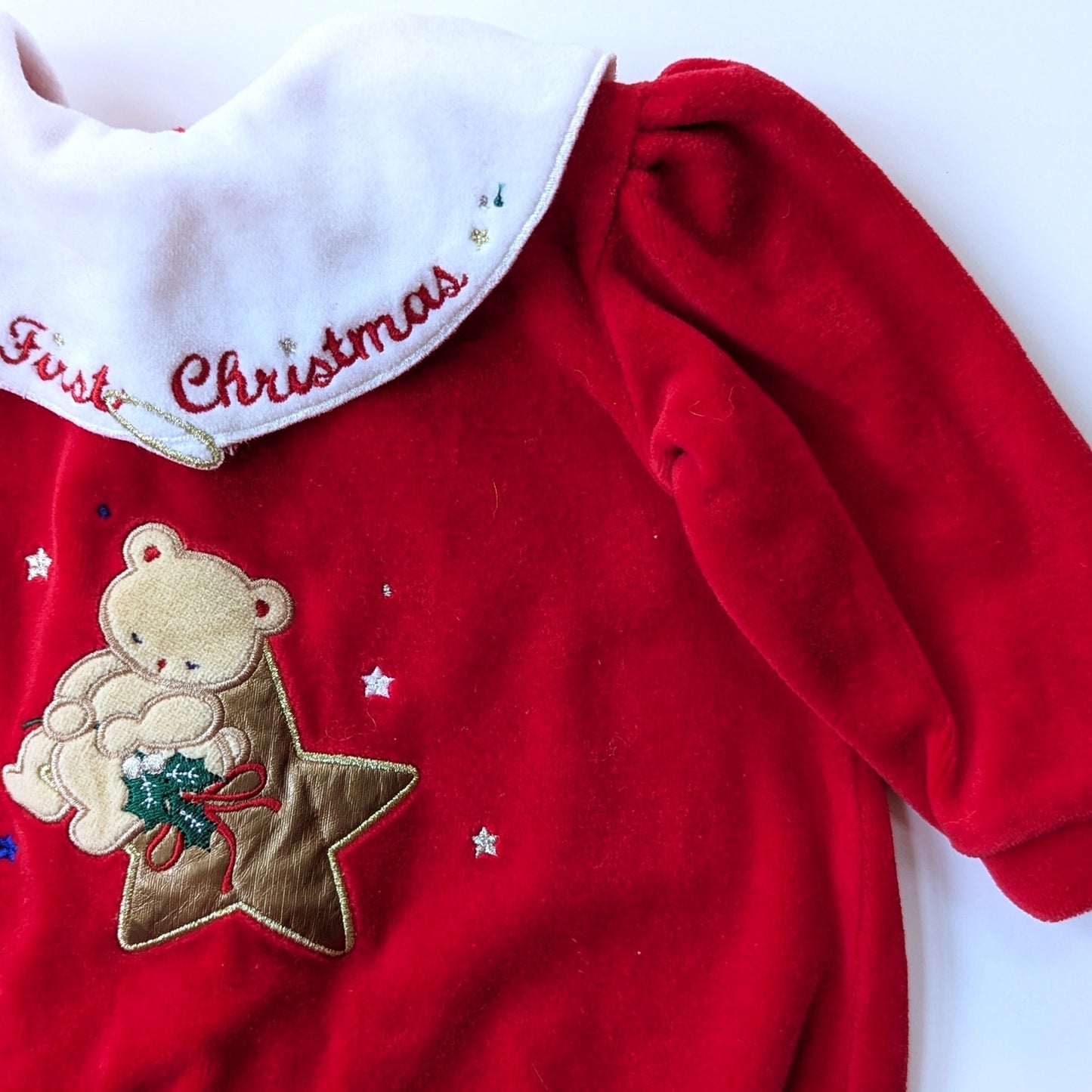 Little Me Vintage 1990s Red Velour "My First Christmas" Footie Outfit Sz 6 mos