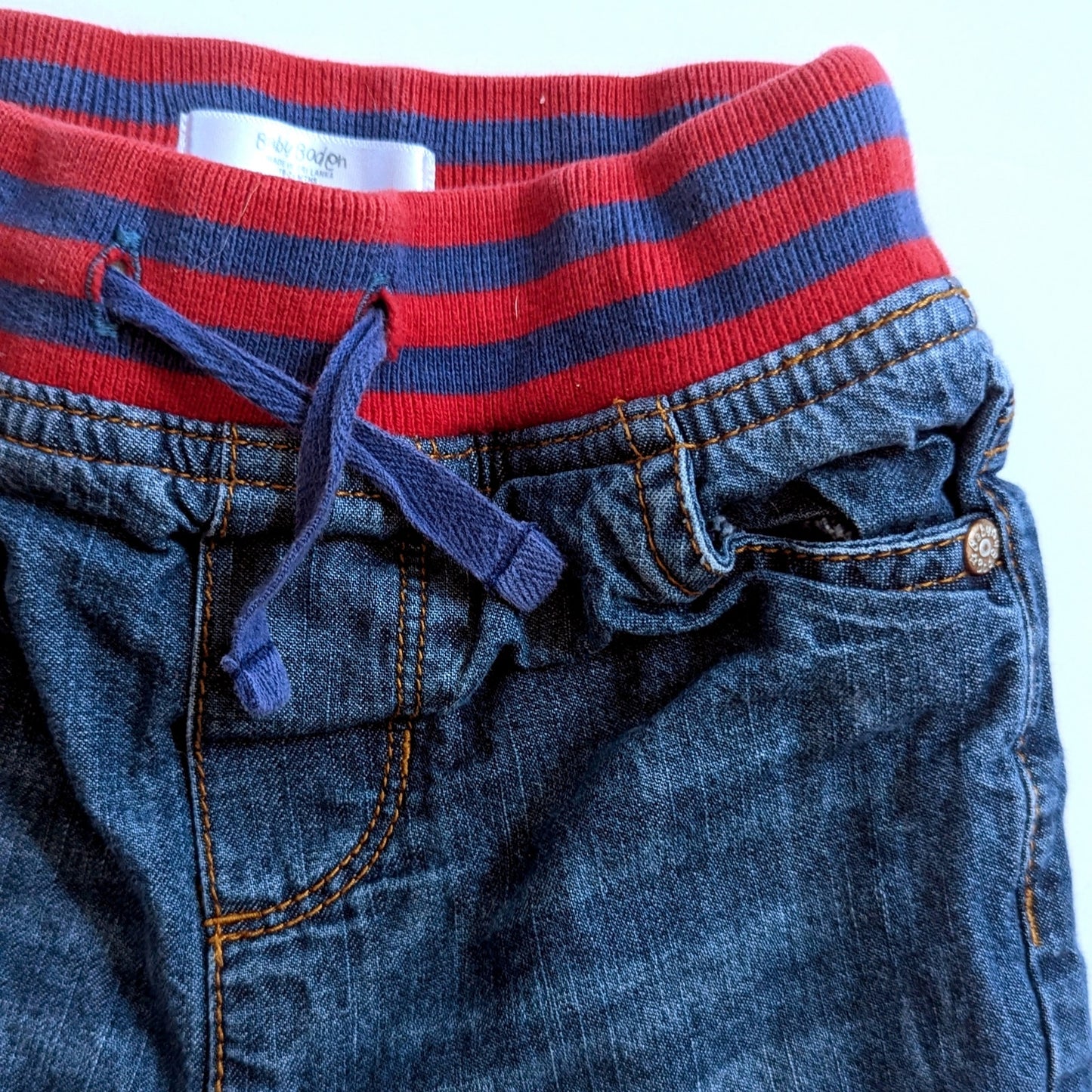 Vintage Y2K Baby Boden Blue Denim Jeans Pants Red Elastic Waistband Lined VGUC