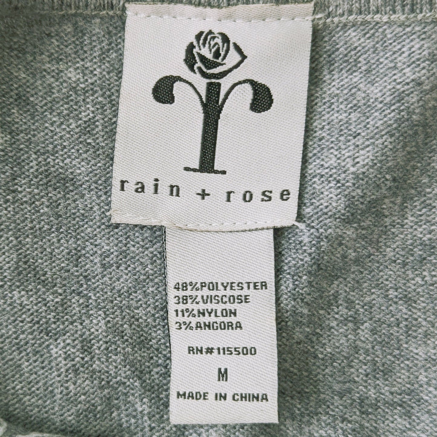 Rain + Rose Embroidered Gray Sweater – White Floral Detail – Angora Blend | Women's Size M