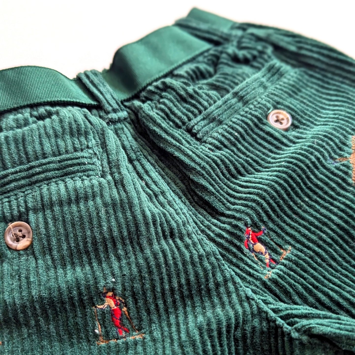 Ralph Lauren Infant Skier Embroidered Green Belted Corduroy Pants | Size 6 Months