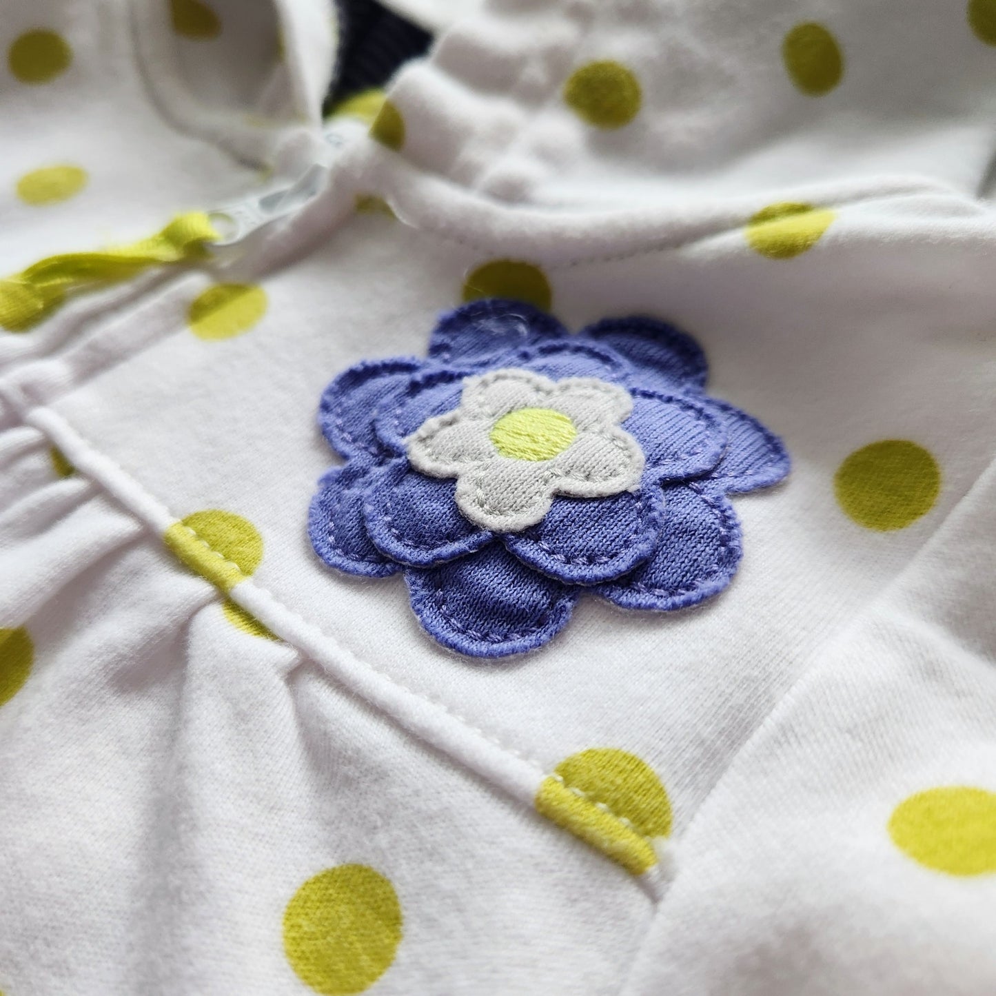 Carter's Vintage Y2K Short Sleeve Zip Hoodie Polka Dots Purple Flower Sz 12 mos