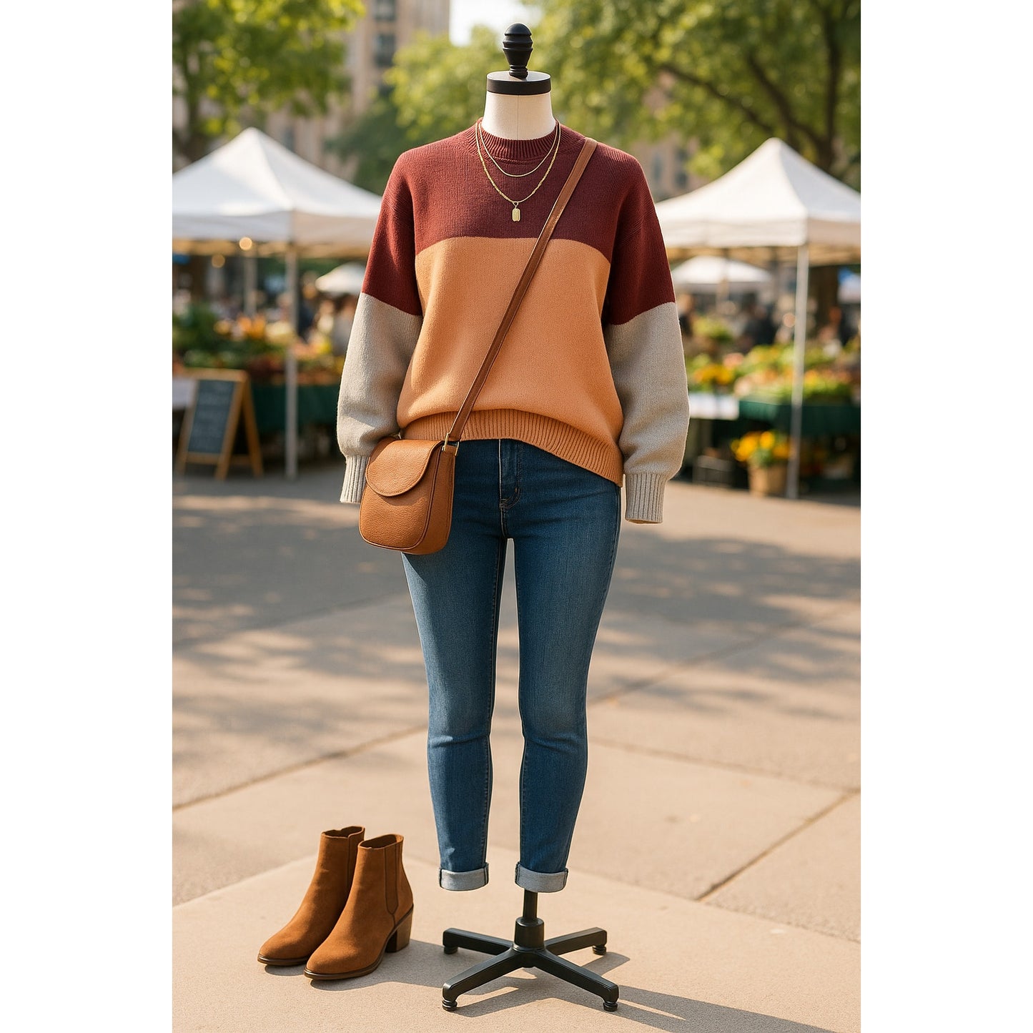 Free People Easy Street Oversized Slouchy Colorblock Tunic Sweater Peach Combo | Women's Size M