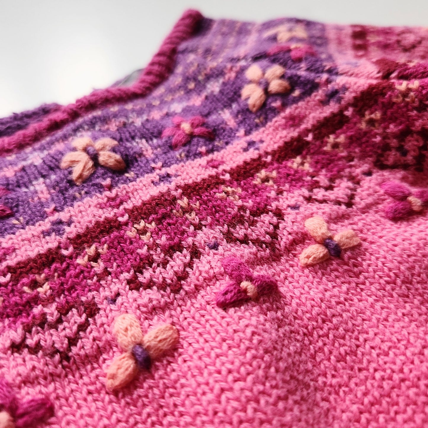 Carter's Vintage 90s Pink & Purple Flowers Hearts Fair Isle Cotton Sweater Sz 2T