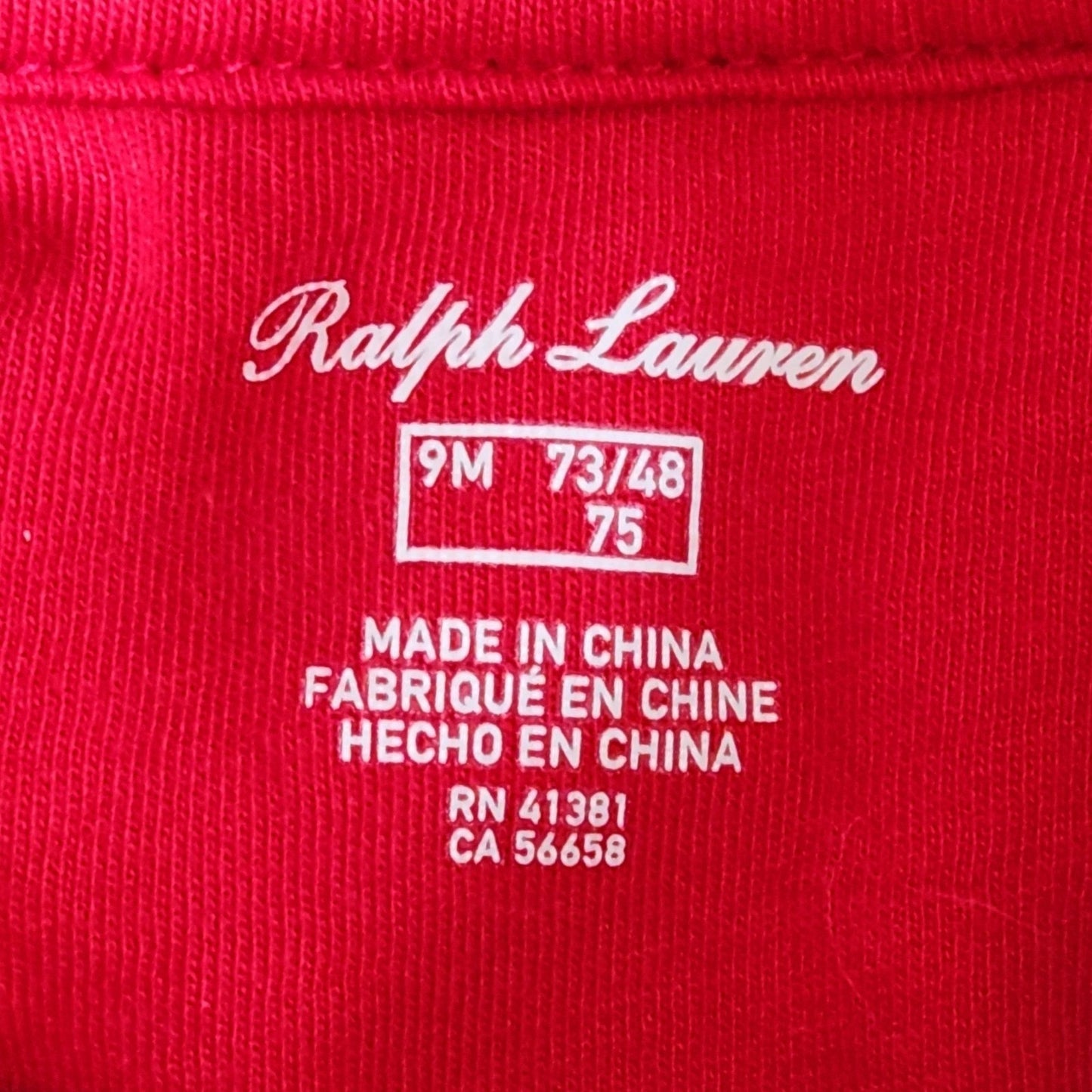 Ralph Lauren Baby Red Soft Cotton Waffle Weave Hooded Coverall Size 9 mos