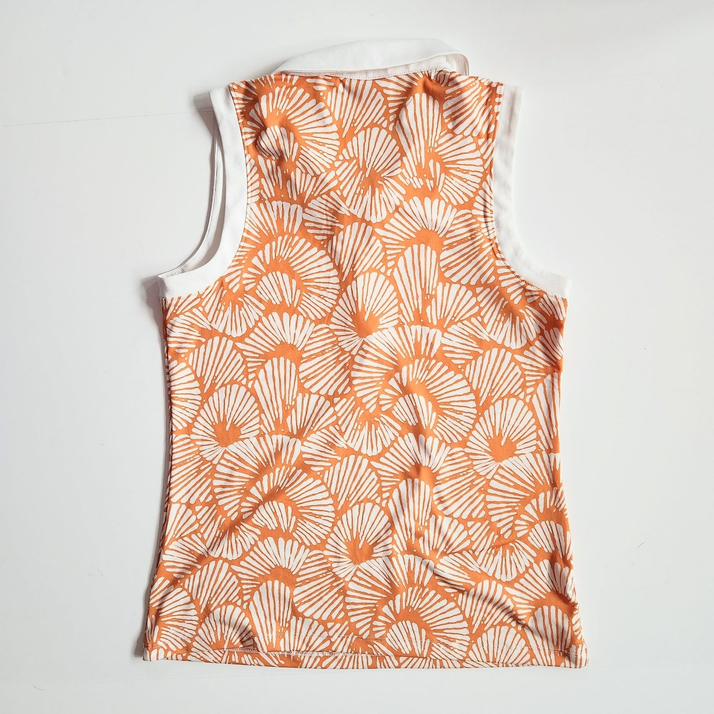 Tommy Bahama Women's Sleeveless Orange & White Print Polo Golf Shirt Size M