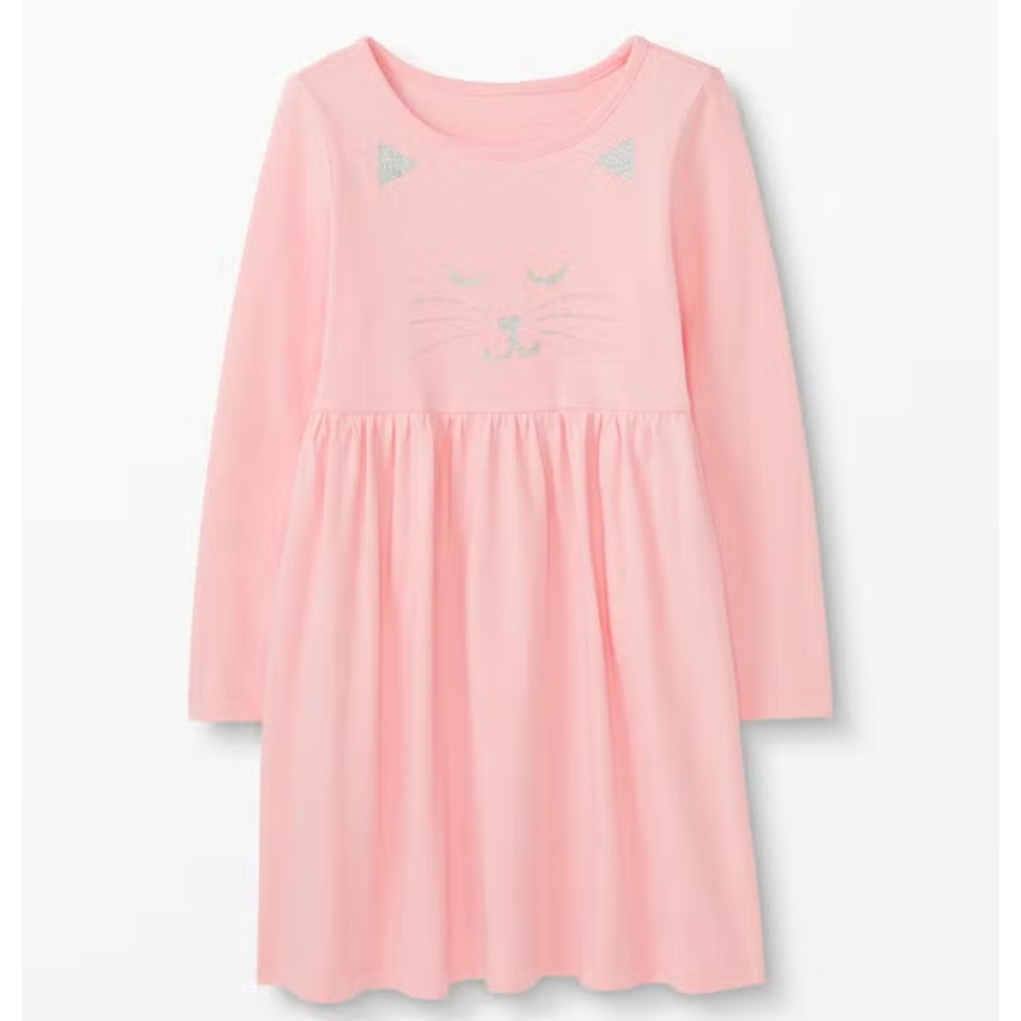 Hanna Andersson Character Dress Petal Pink Sparkly Silver Cat Size 3T | 90 cm