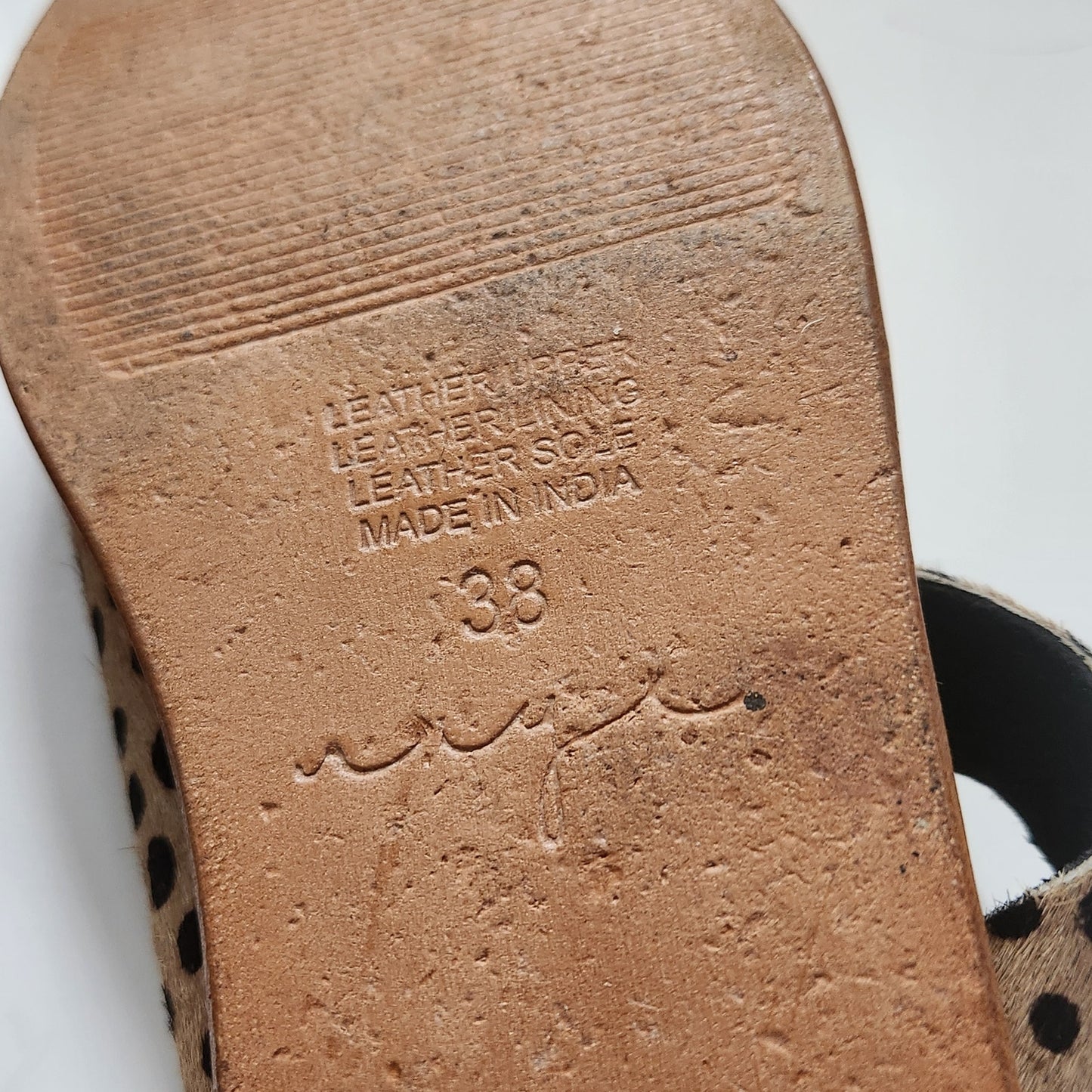 Urge for Anthropologie Women's Jojo Cheetah Pony Fur Flat Sandals Size 38 EU | 7.5 US Genuine Calf Hair