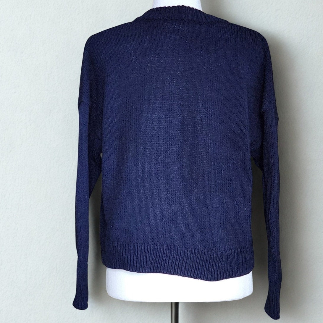 Madewell Wellesley Bobble Pullover Sweater Navy & Orange Pom-Pom Size M