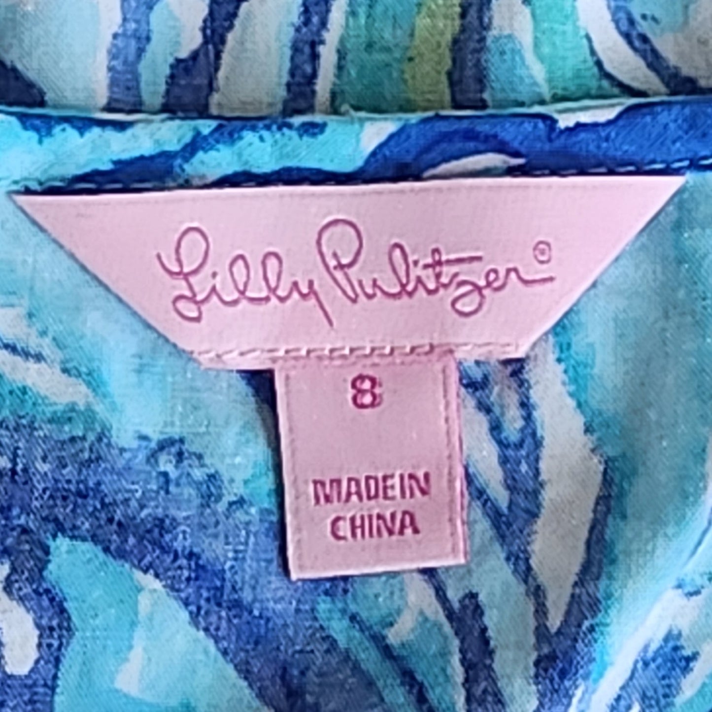 Lilly Pulitzer Women's Sonya Top β Sparkling Blue "Oh Shucks" Oyster Print Fringe Hem Size 8