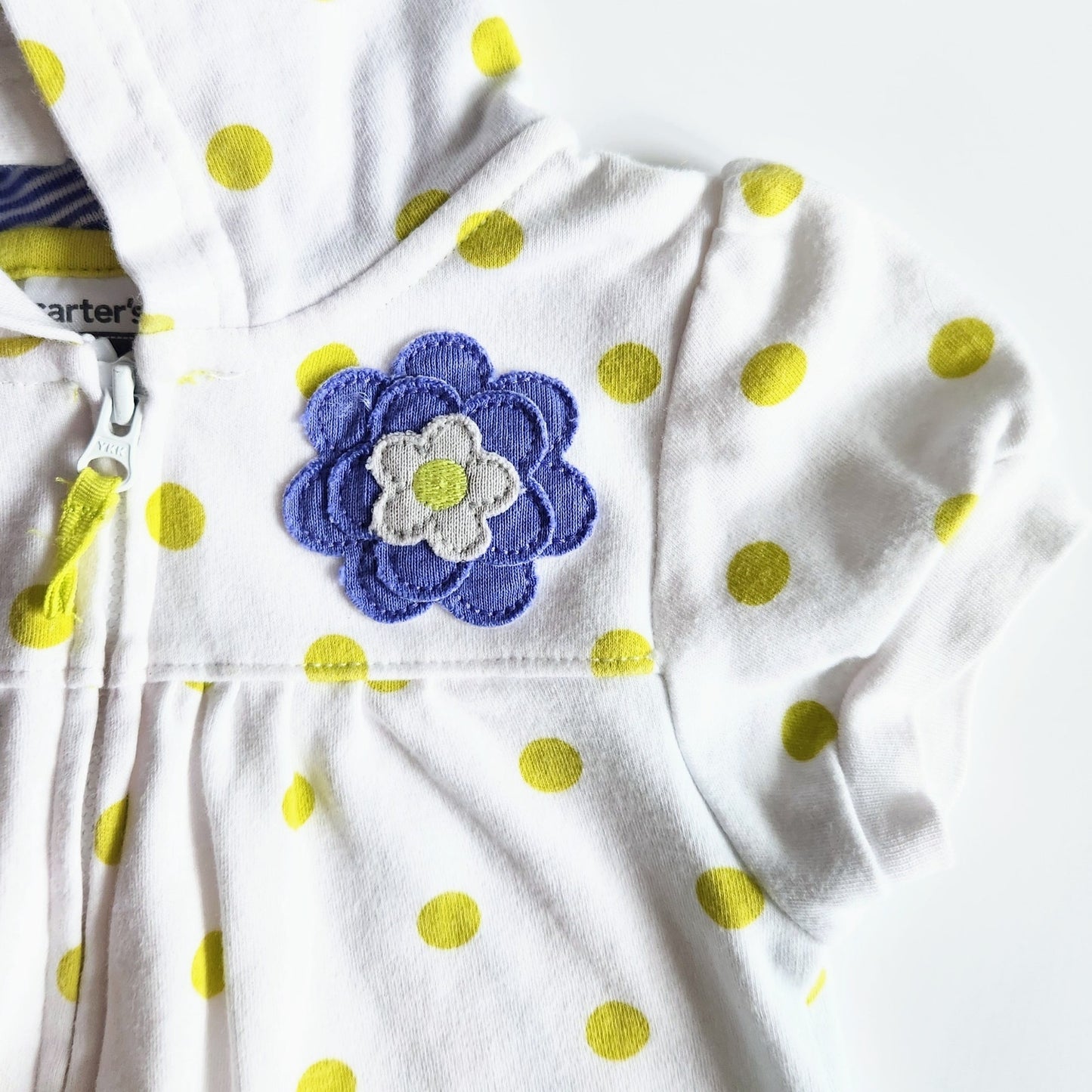 Carter's Vintage Y2K Short Sleeve Zip Hoodie Polka Dots Purple Flower Sz 12 mos