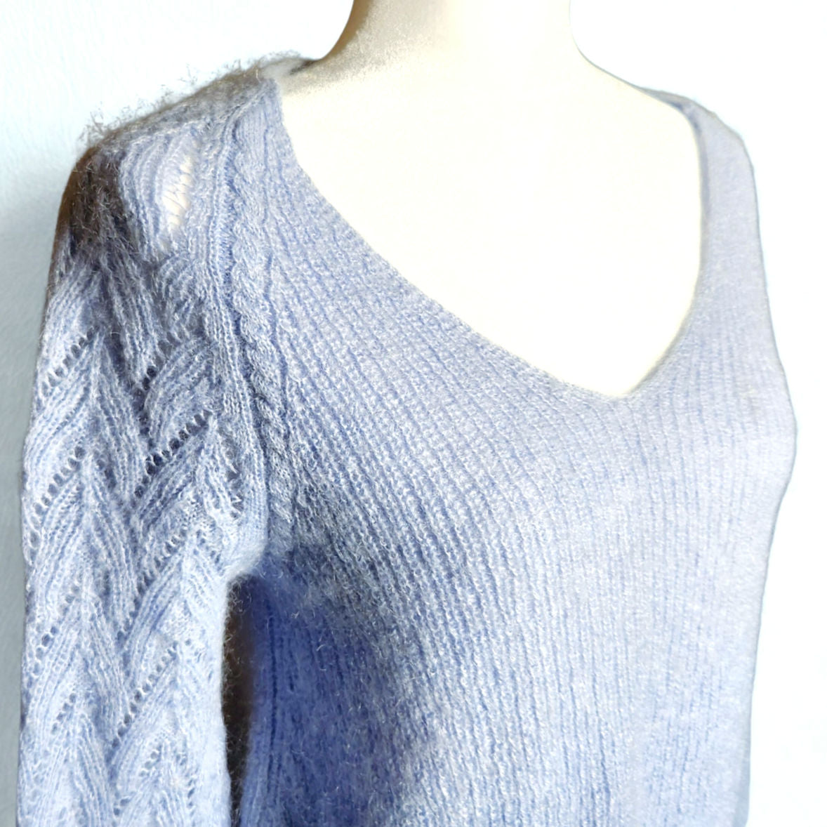 Sezane Women's Diane Jumper Mohair Bishop Sleeve Sweater Light Blue Size M