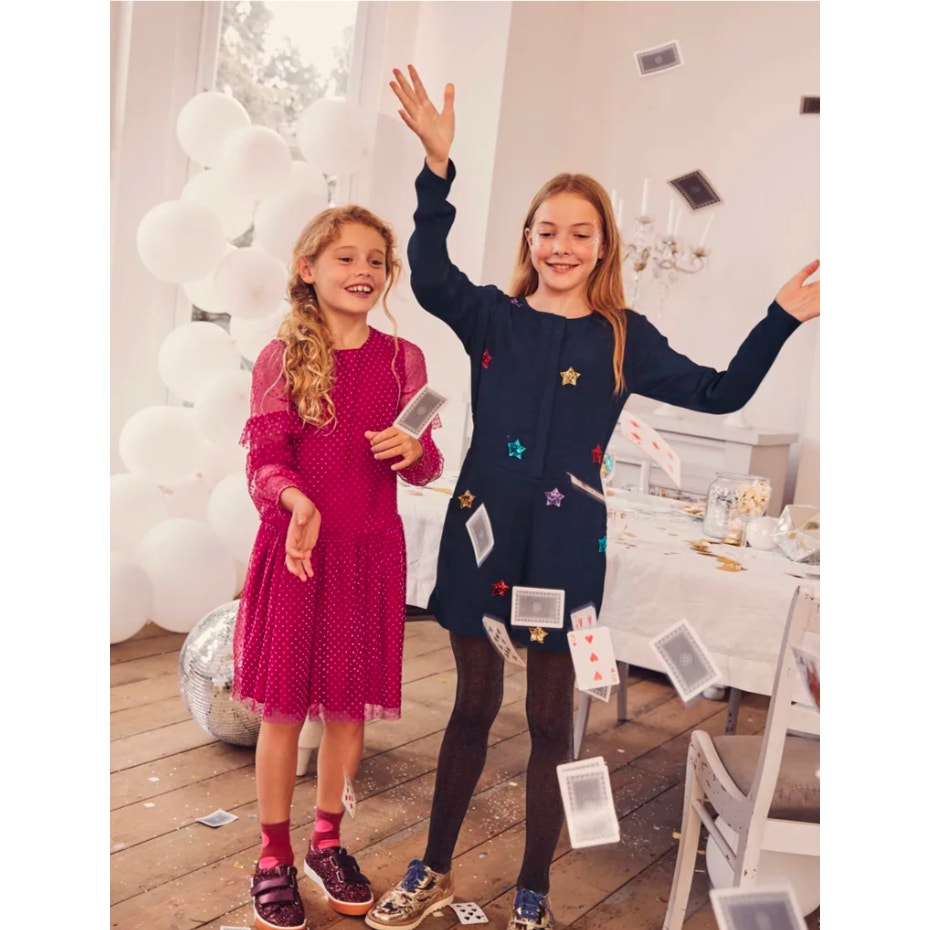 Mini Boden Girls Flocked Spot Winter Party Dress in Warm Cranberry Red – Size 13-14Y – NWT