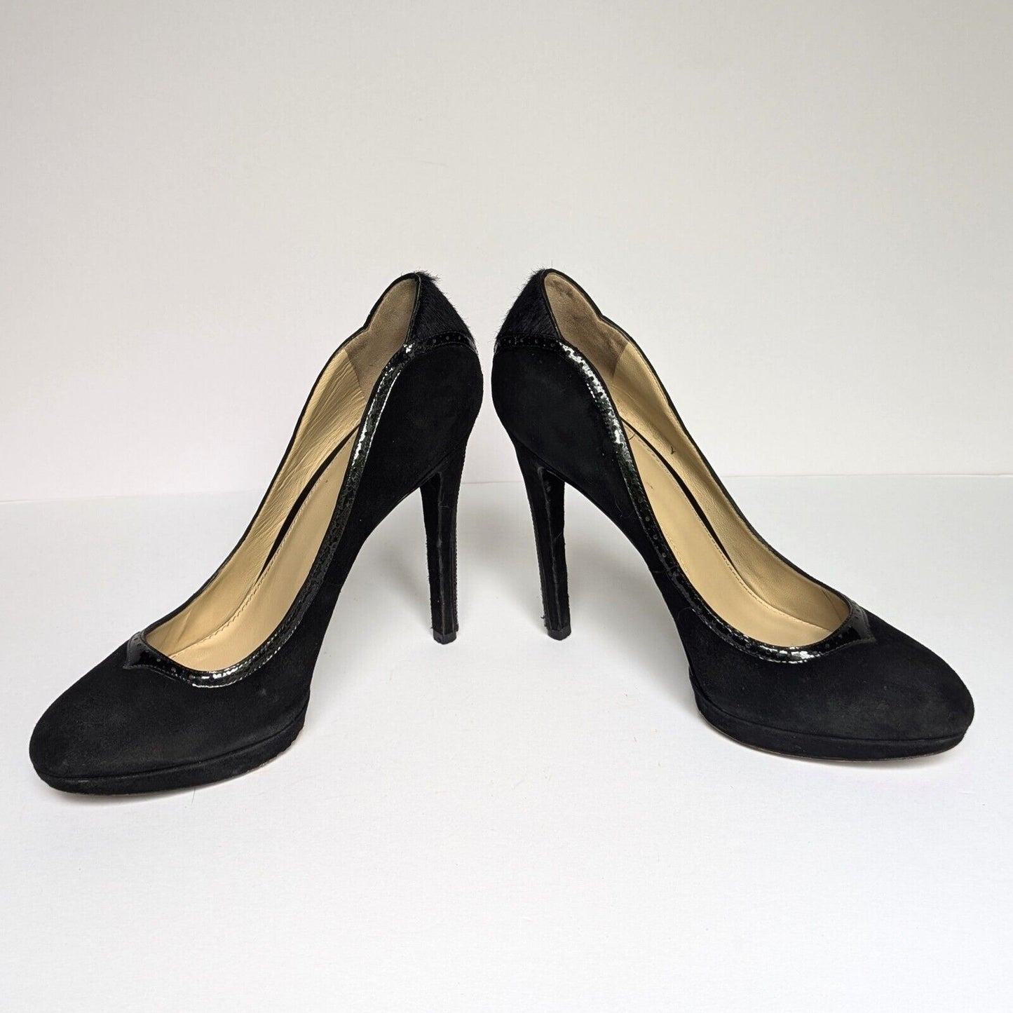 Brian Atwood Women's Black Suede Patent Leather Pony Hair Stiletto Heels Size 41 | 10