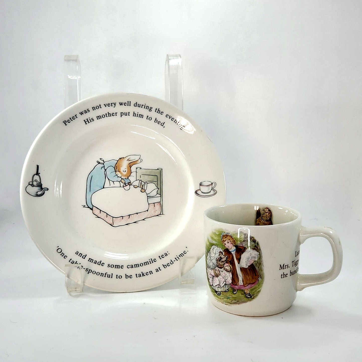 Vintage 1990s Wedgwood Beatrix Potter Peter Rabbit Plate & Mrs. Tiggy-Winkle Mug