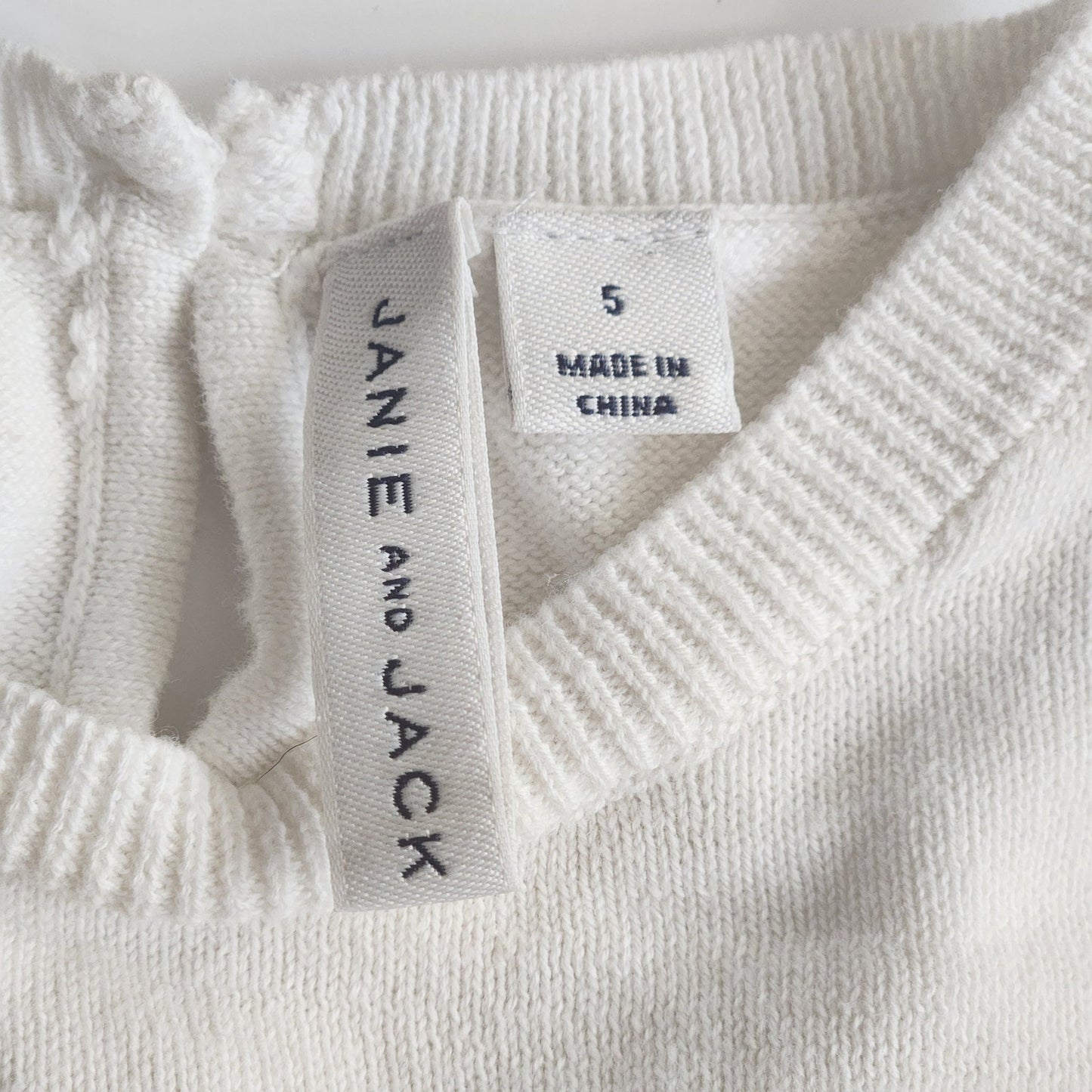 Janie and Jack Ruffle Cuff Dog Sweater Jet Ivory Girls Size 5 White Cotton