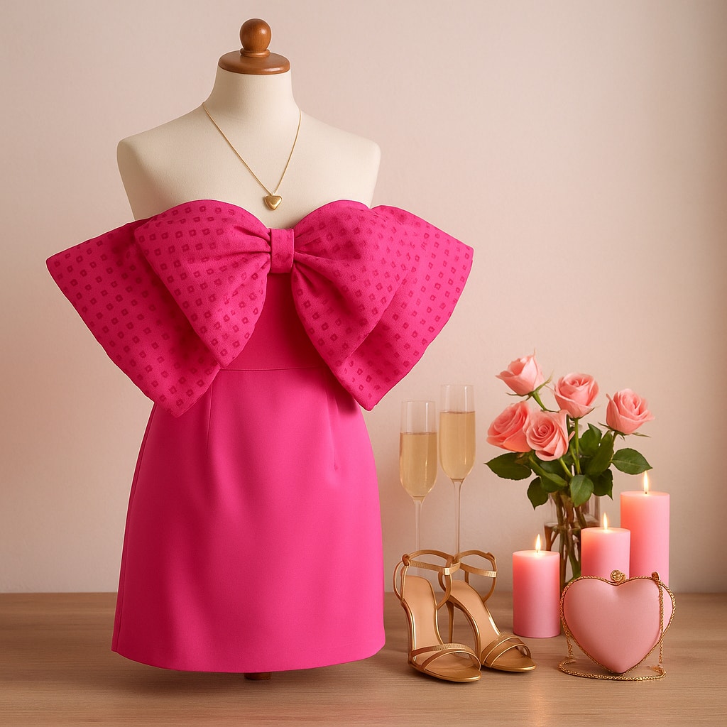 💖 ROTATE Birger Christensen Women's Natalie Fuchsia Pink Bow Mini Dress Size 8