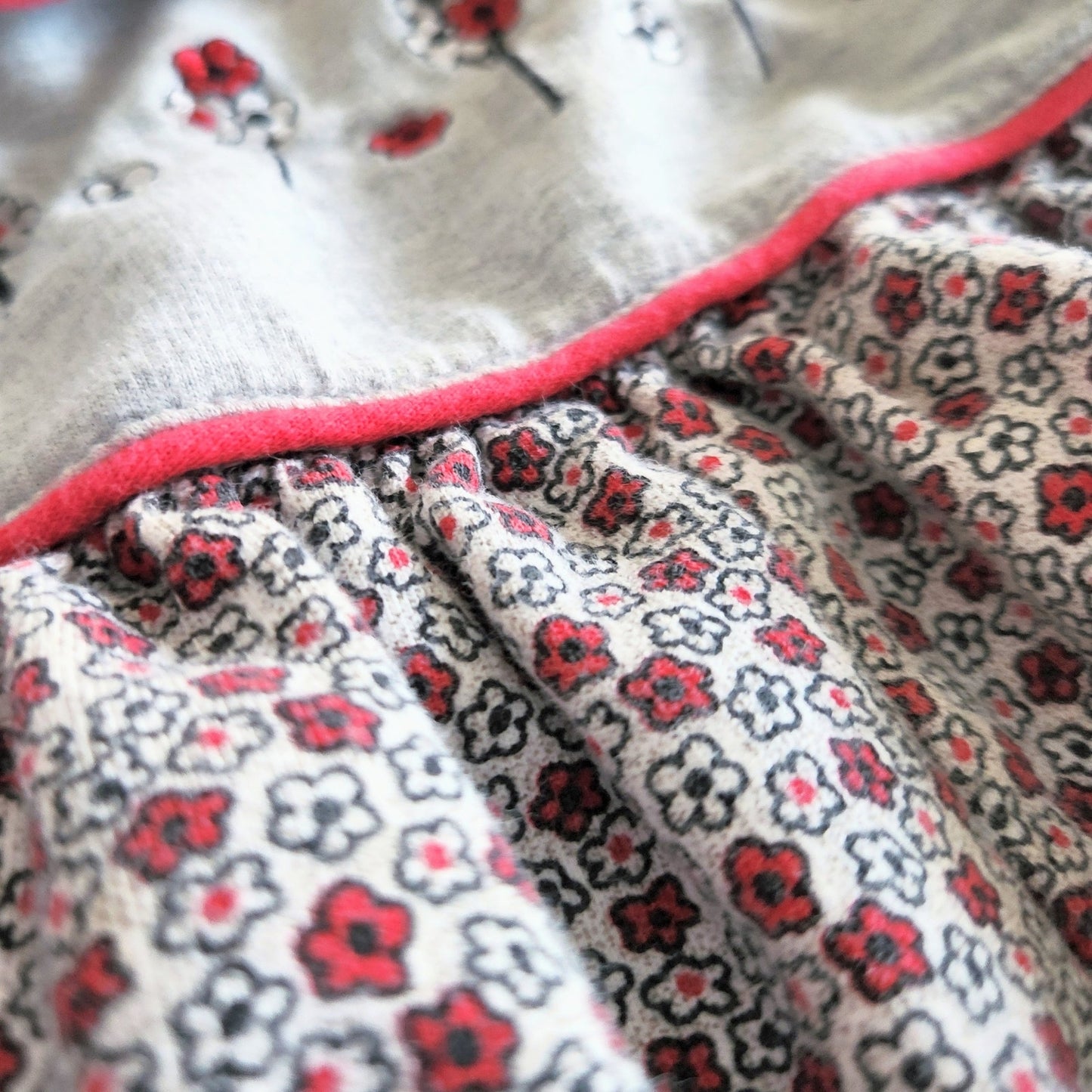 Class Club Vintage 90s Red Gray Floral Long Sleeve Bubble Suit Romper Sz 24 mos