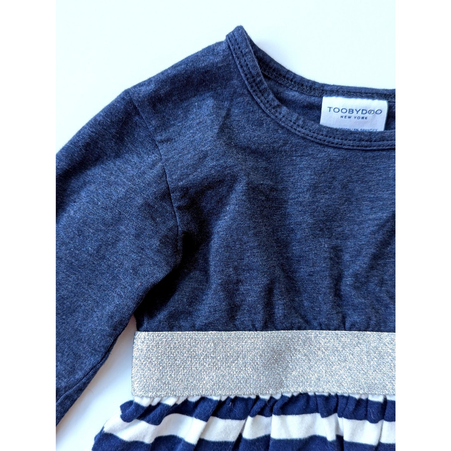 Tooby Doo Party Play Dress Blue Stripes Dress Silver Sparkle Belt Sz 18-24 mos