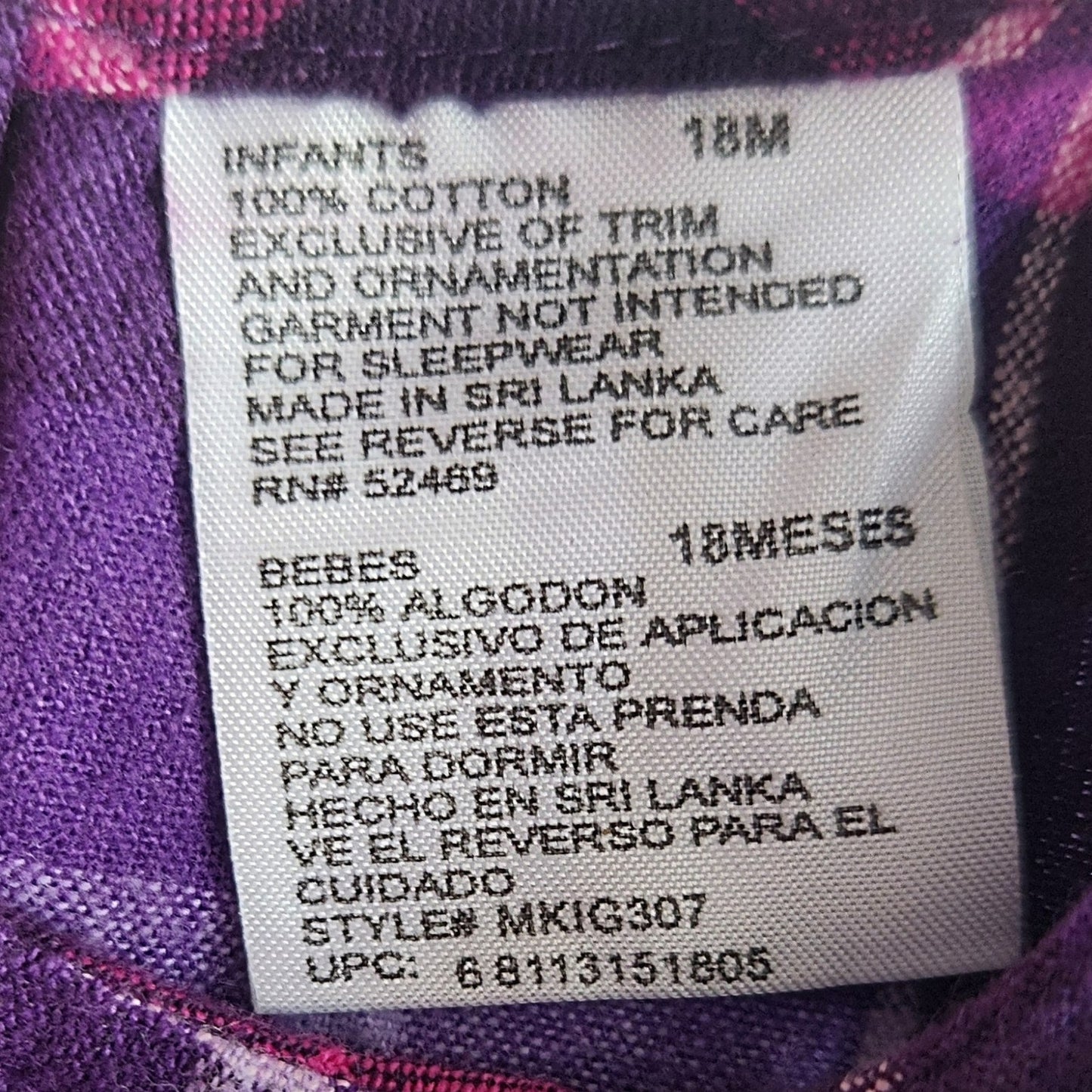 McKids Vintage 90s Baby Purple Plaid Floral Embroidered Jumper Dress Sz 18 mos
