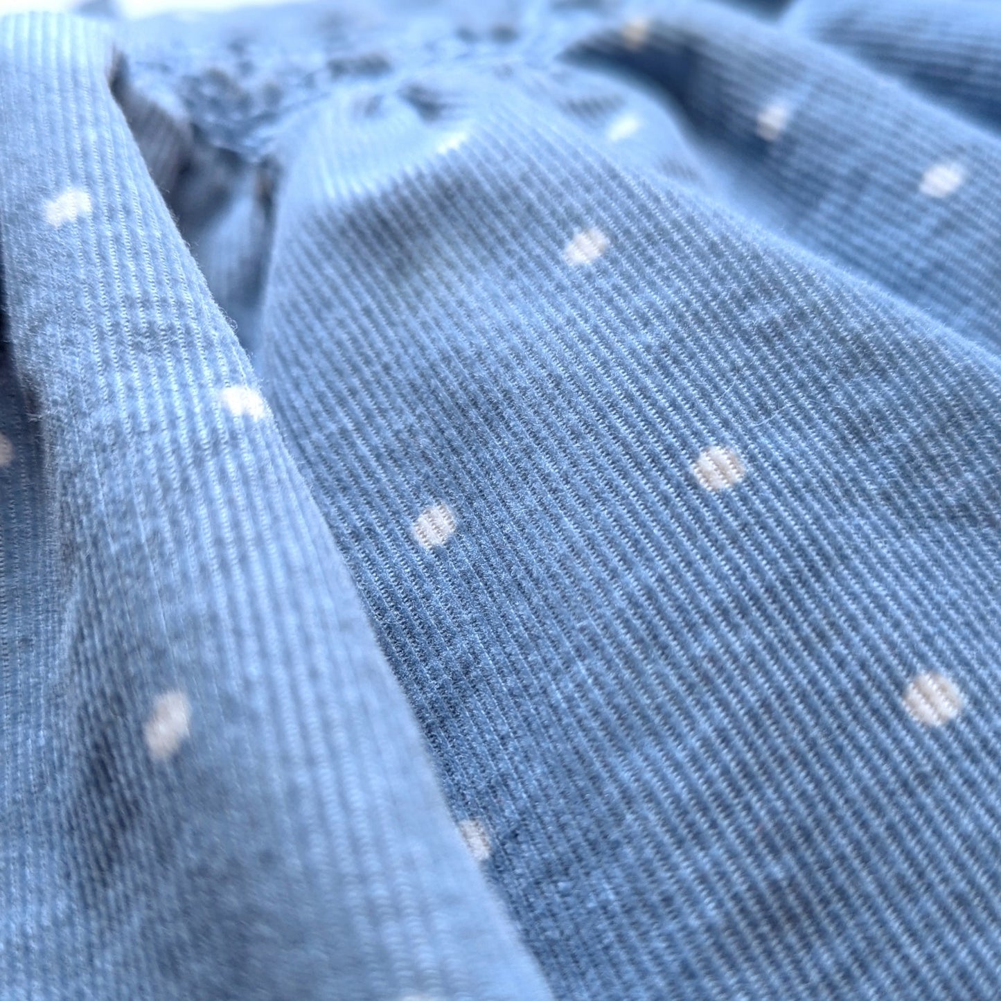 Baby Boden Corduroy Snowman Appliqué Pinafore Dress Blue Polka Dots Sz 18-24 mos