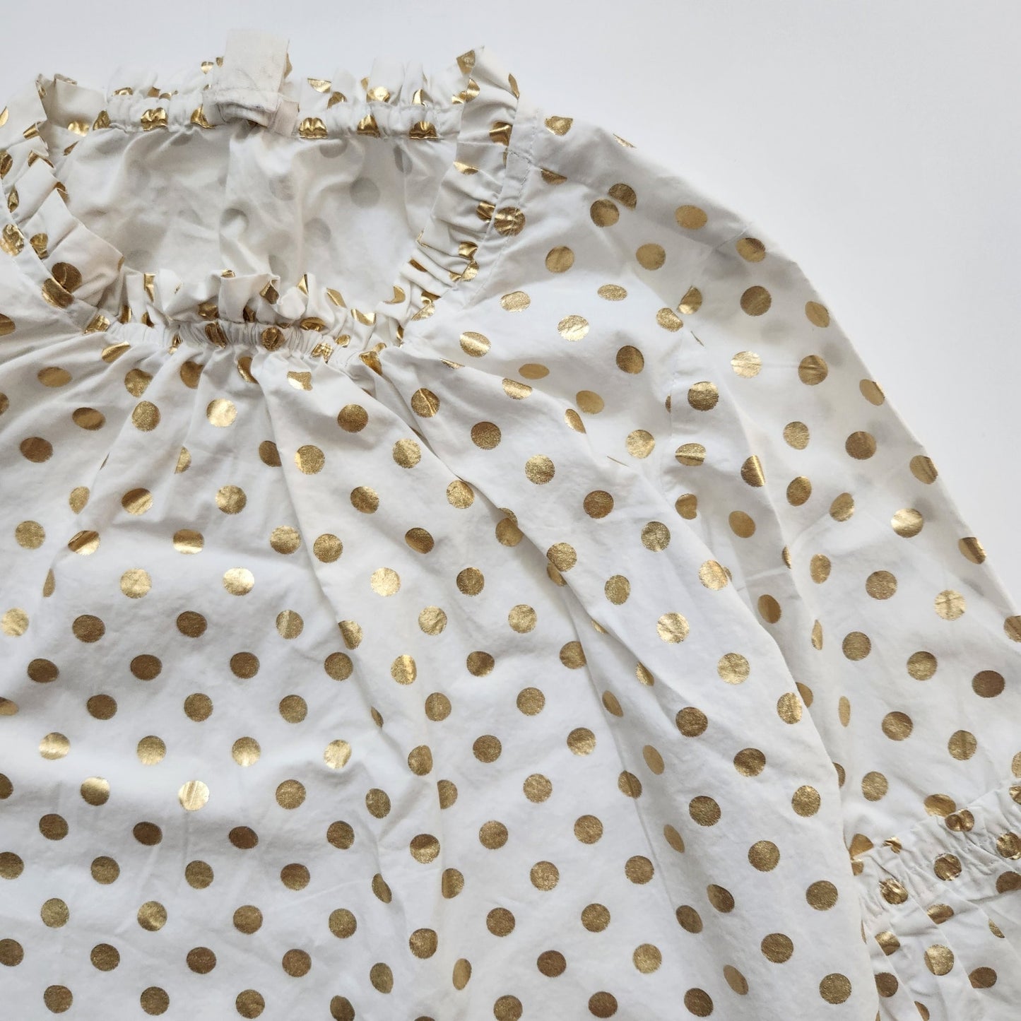 Crewcuts Shiny Gold Polka Dot Elaine Bubble Sleeve Cotton Blouse Girls Sz 10