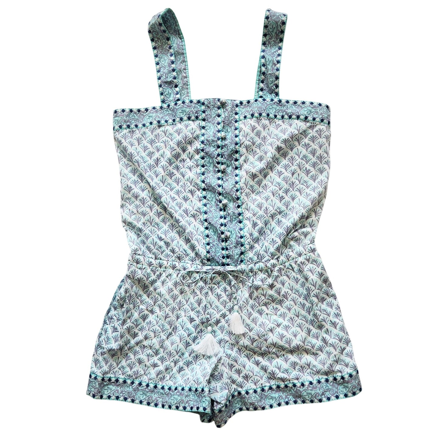 Vineyard Vines Embroidered Tiny Leaves Sleeveless Cotton Boho Romper Women's Size XXS