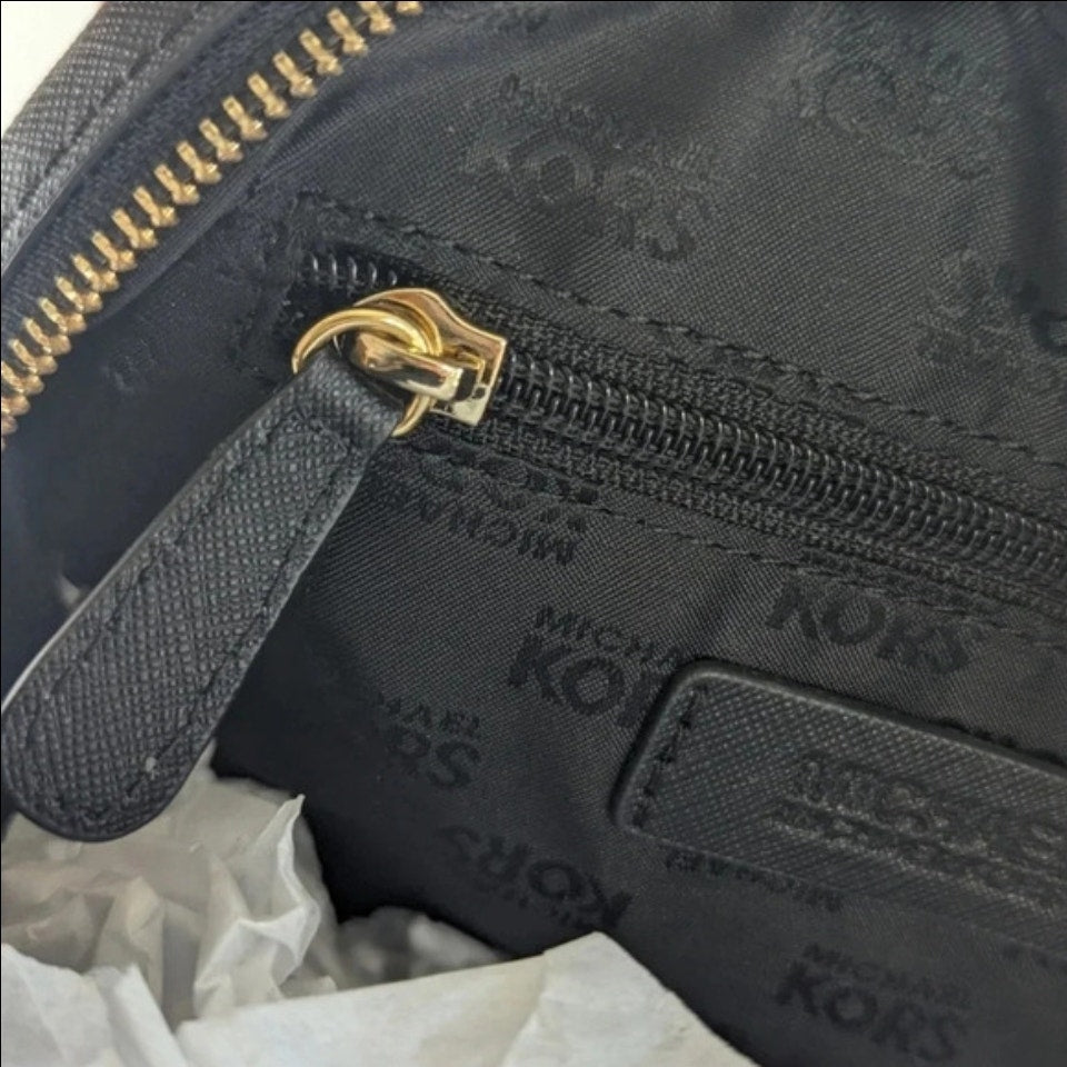 MICHAEL Michael Kors Women's Black Saffiano Leather Small Studded Sandrine Satchel