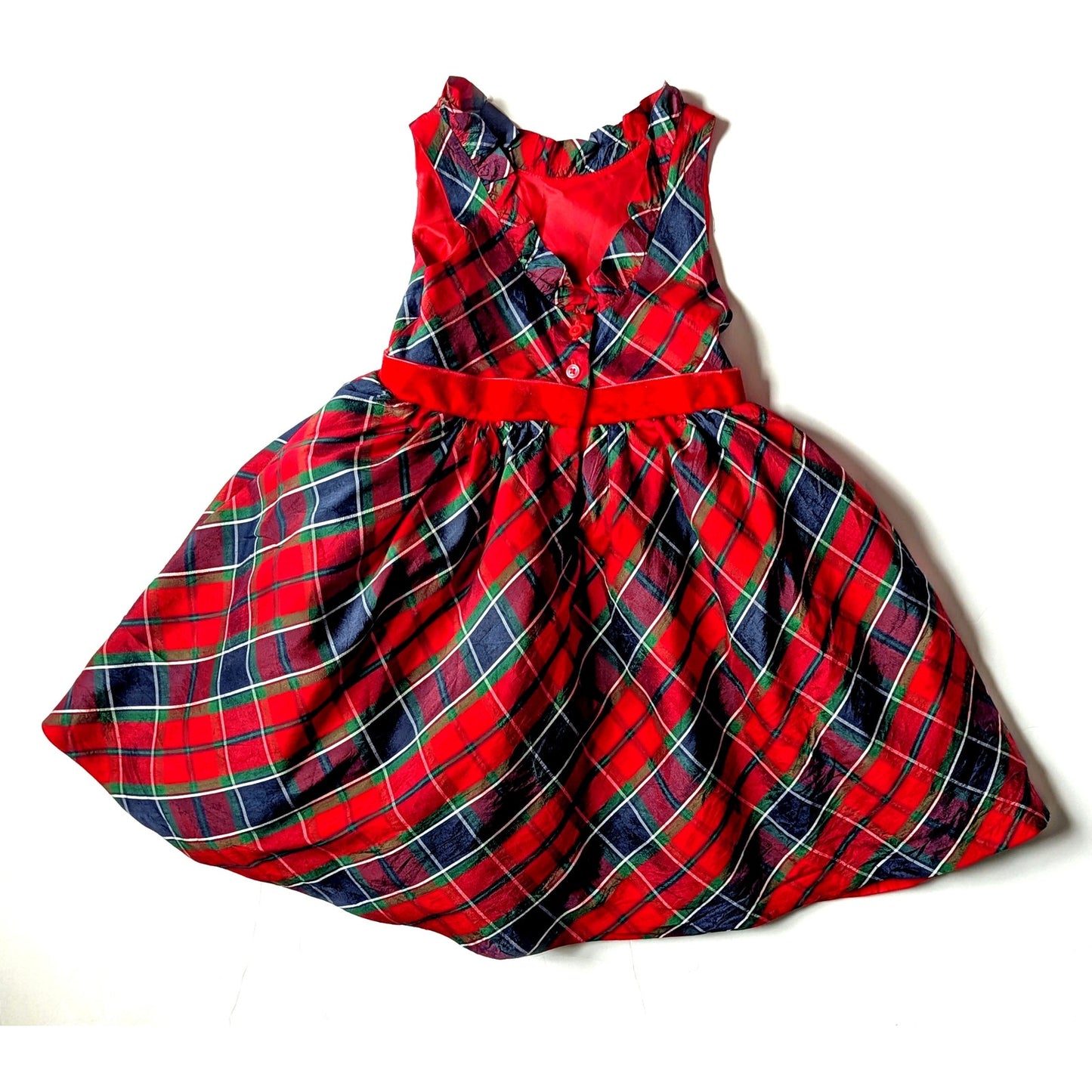 Janie and Jack Red Silk Tartan Plaid Christmas Holiday Ruffle Dress Girls Sz 4
