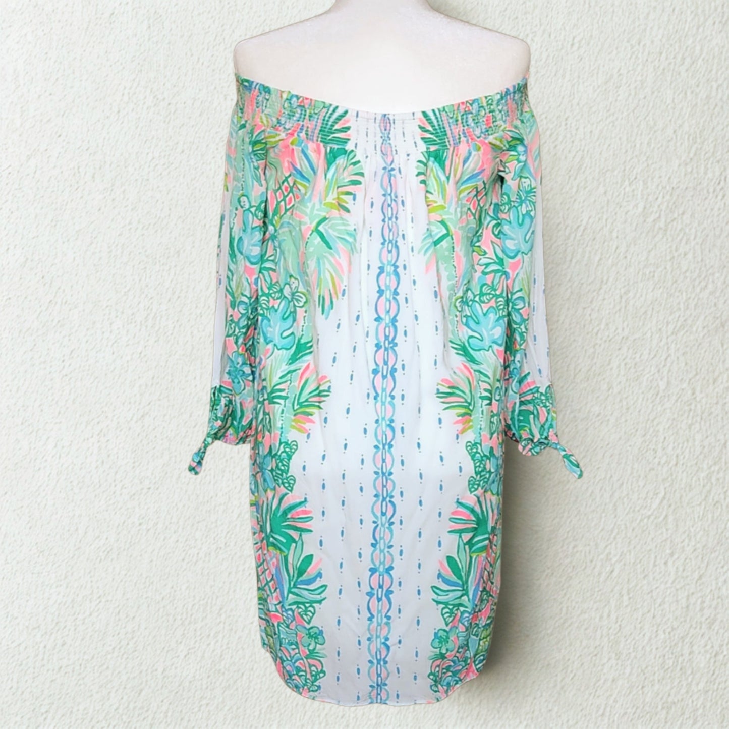 Lilly Pulitzer Women's Maryellen Off Shoulder Dress Coconut Row Pineapple Print Resort White Size M