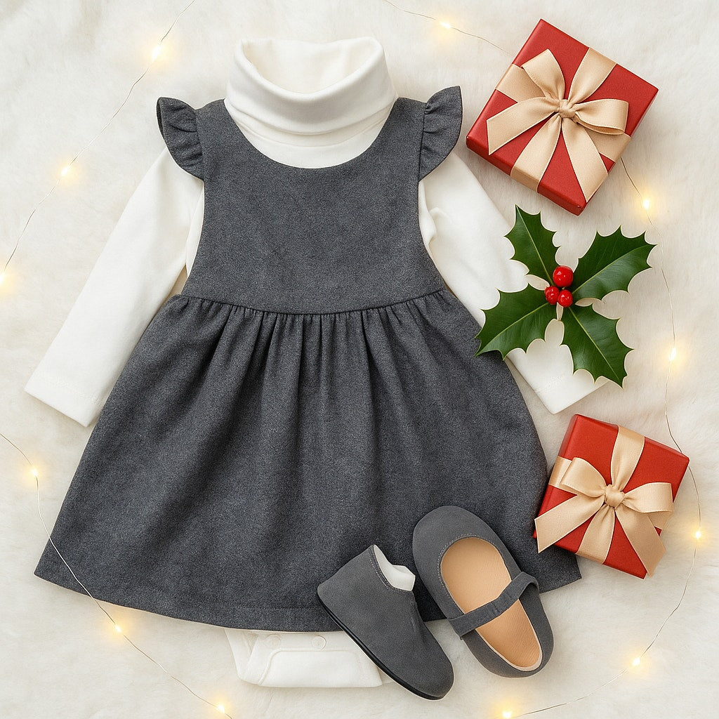 Jacadi Paris Baby Girls’ Pinafore Dress & Turtleneck Bodysuit | Size 6-9 Months
