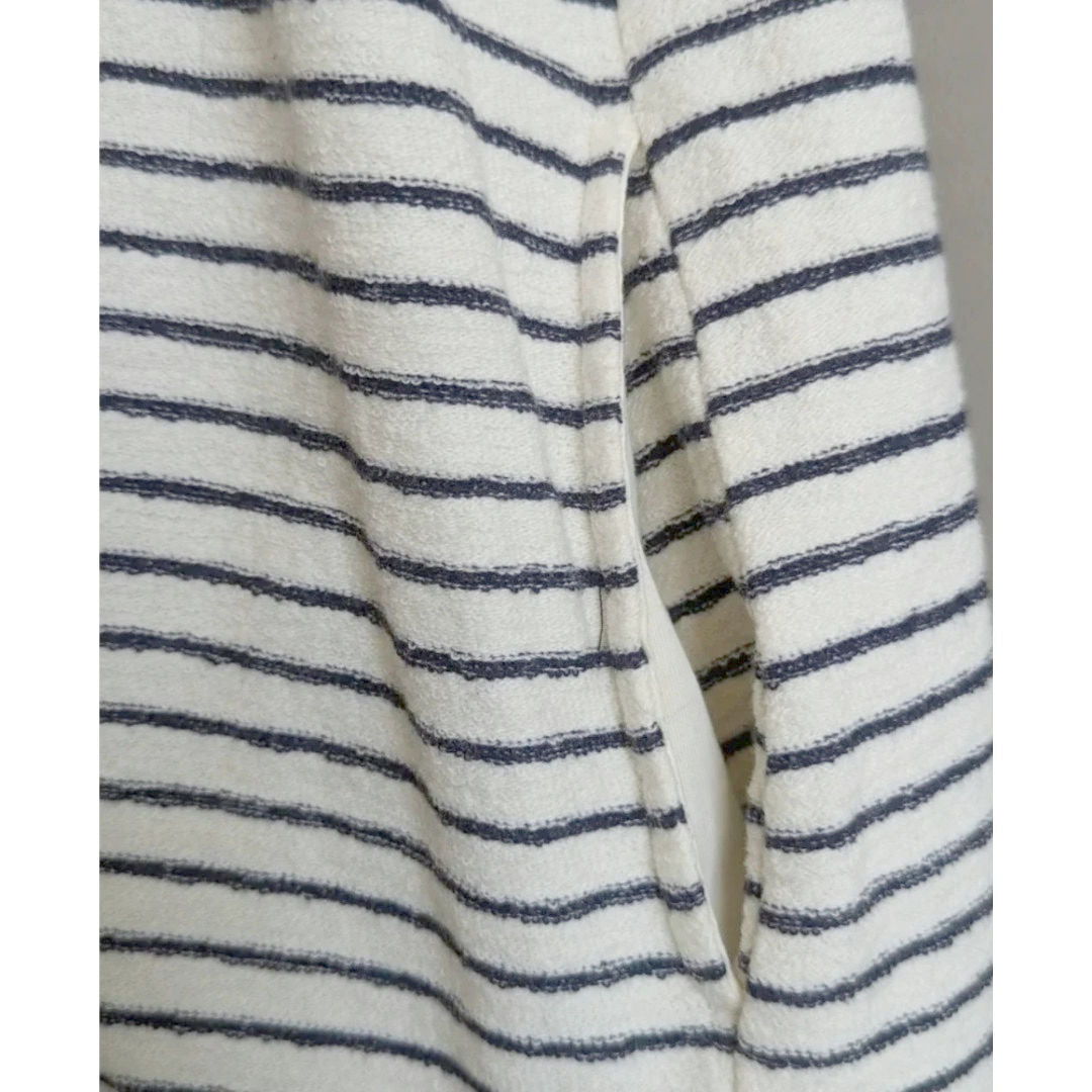 Lou & Grey Striped French Terry Dress | Navy Ivory Short Sleeve V-Neck Shift with Pockets | Women's Size M NWT