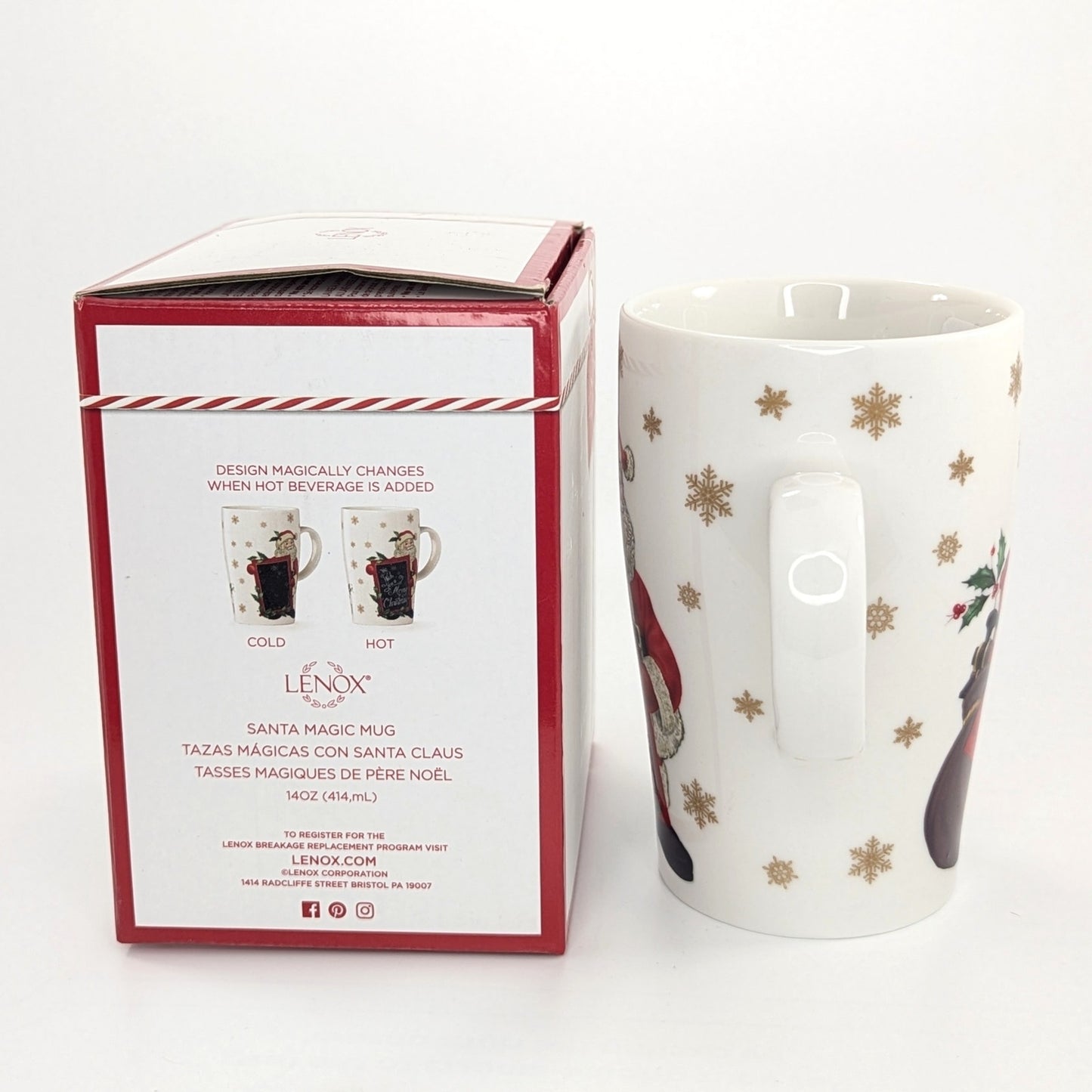 LENOX Christmas Heat Changing Santa Magic Mug 14 oz Coffee Cup NIB Holiday Gift