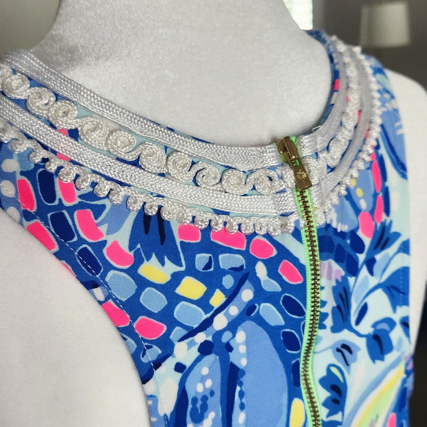 Lilly Pulitzer Carlotta Shift Dress Blue Peri Pinch Corded Lace Women's Size 10 | Resort Wear