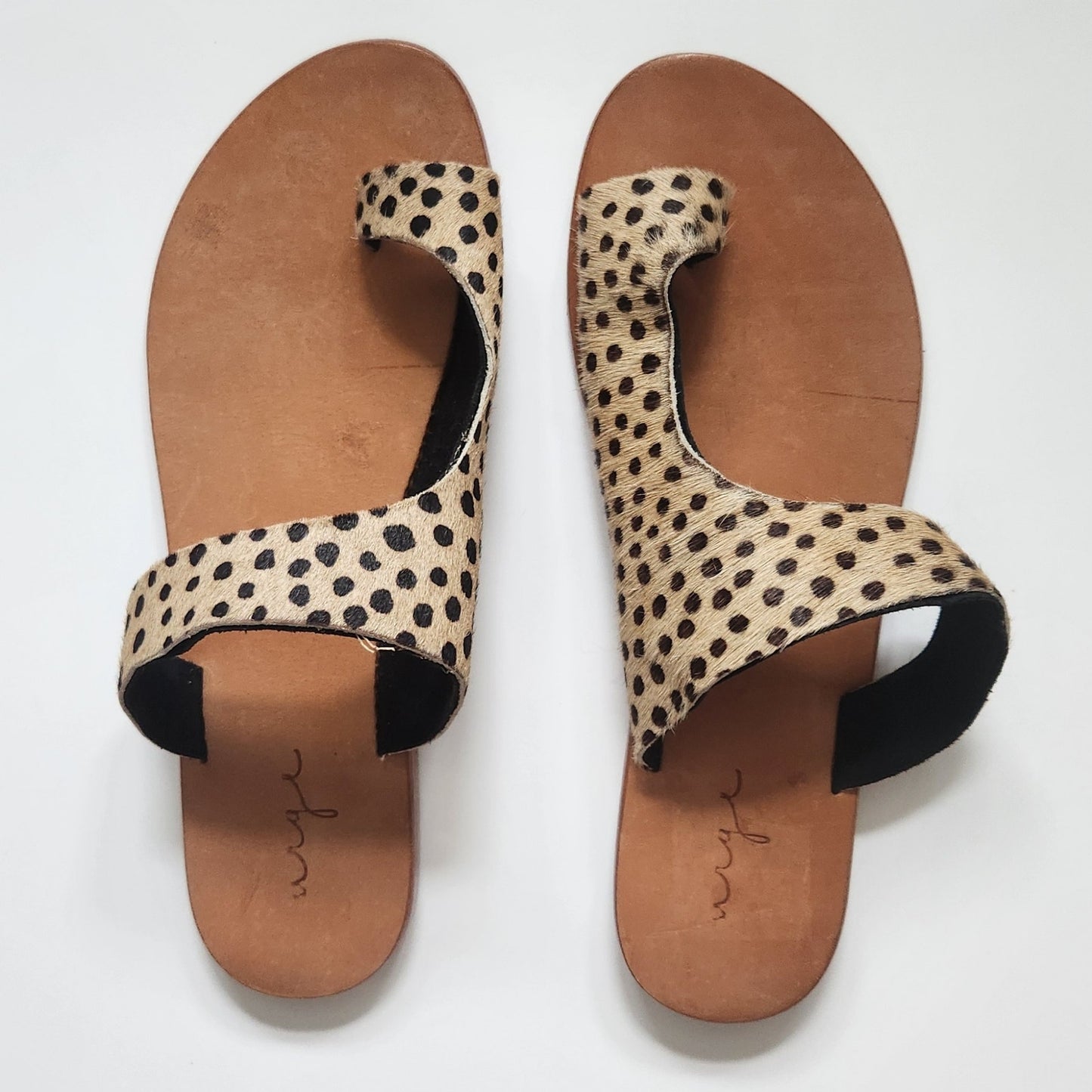 Urge for Anthropologie Women's Jojo Cheetah Pony Fur Flat Sandals Size 38 EU | 7.5 US Genuine Calf Hair