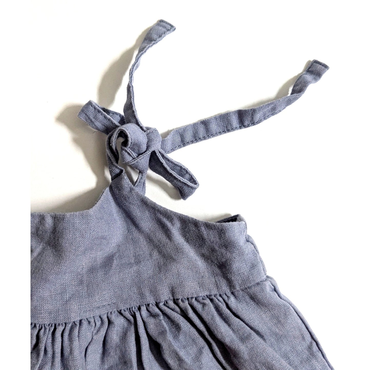 Tea Collection Linen Blend Blue Chambray Red Embroidered Dress Size 3-6 months