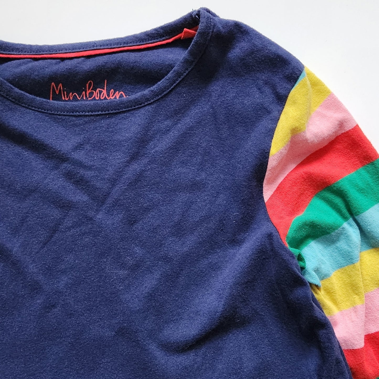 Mini Boden Navy & Rainbow Jersey Dress w/ Unicorn Applique Sz 7-8 | 128 cm