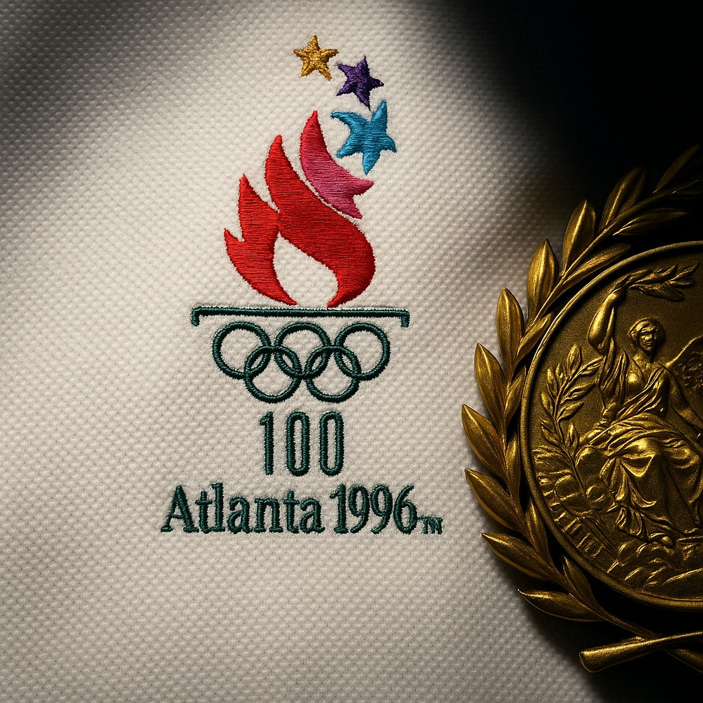 Vintage 1996 Atlanta Olympics White Teal Polo Shirt Size XL Hanes USA Official