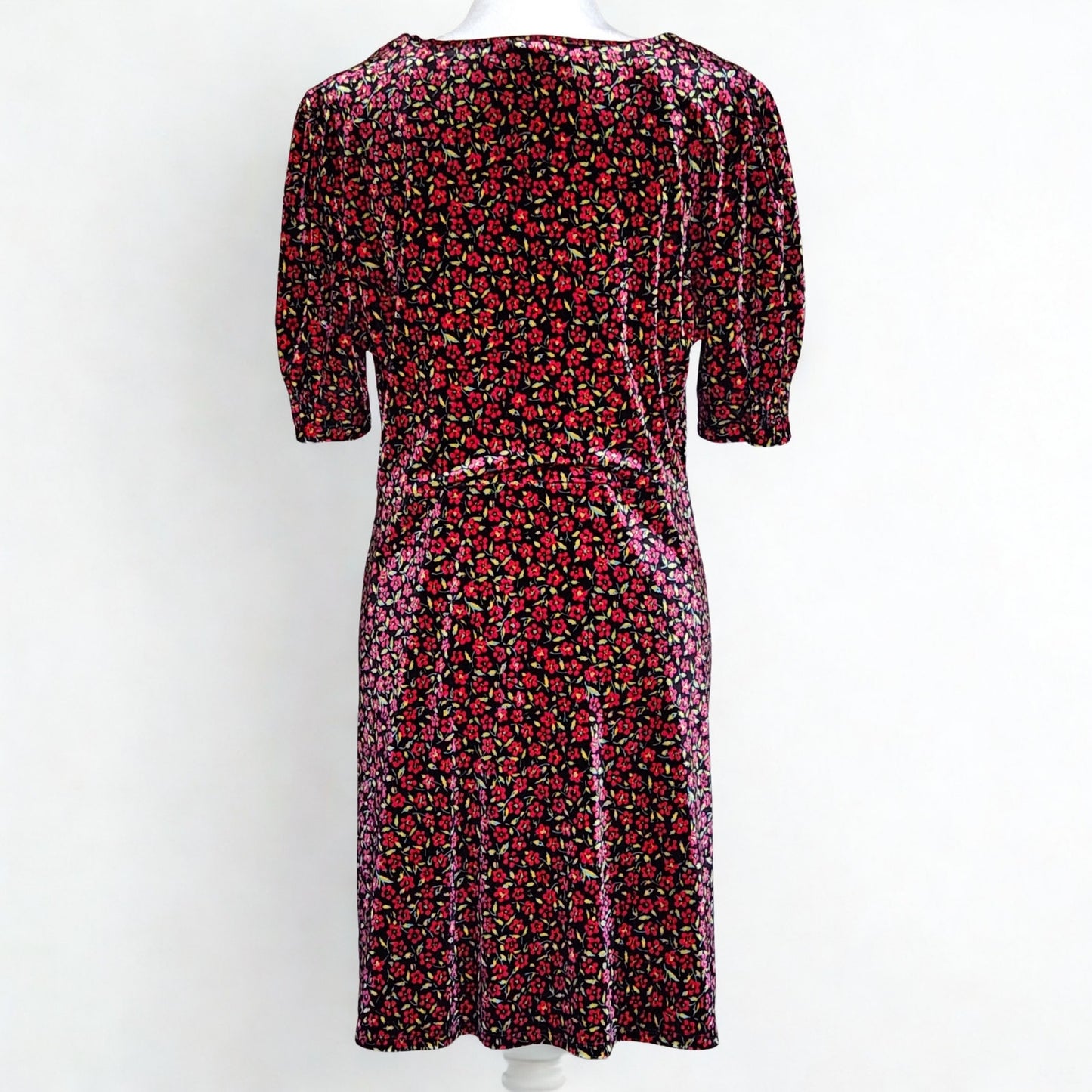 TOPSHOP Women's Bizzy Lizzy Velvet Red Floral Puff Sleeves Tea Dress Size 12