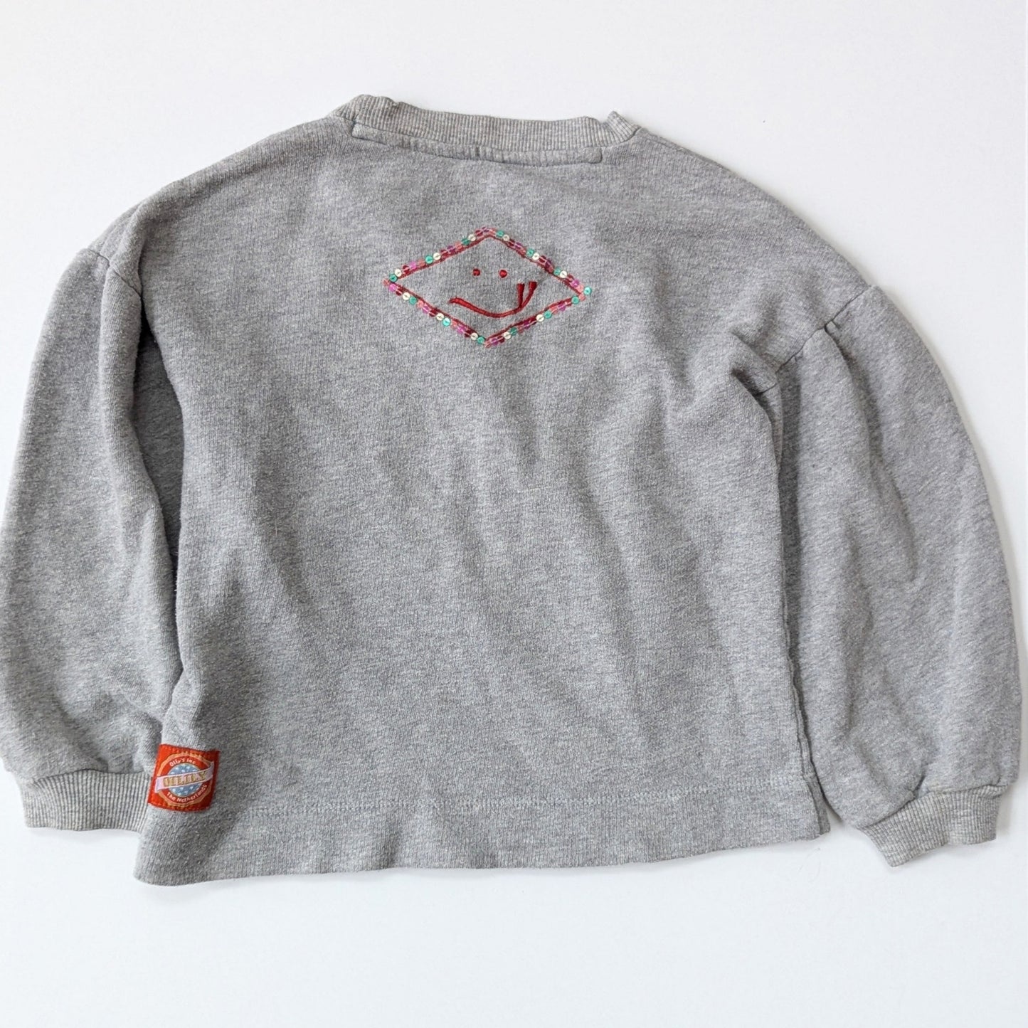 Oilily Believe Sweater Gray Crewneck Sequins Embroidery Size 7 | 122 cm