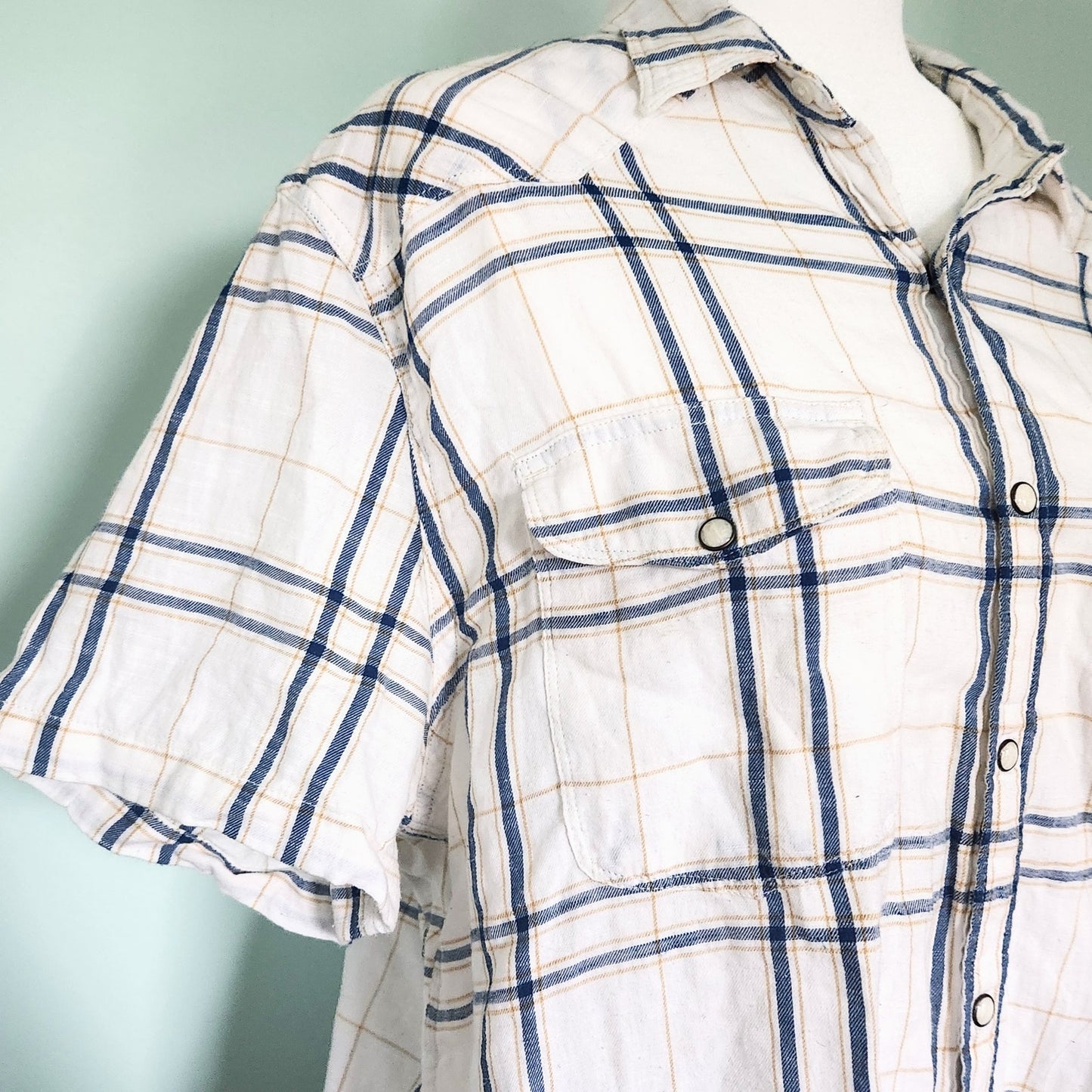 Lucky Brand Men's Short Sleeve Classic Fit Blue Plaid Cotton Flannel Shirt Sz XL