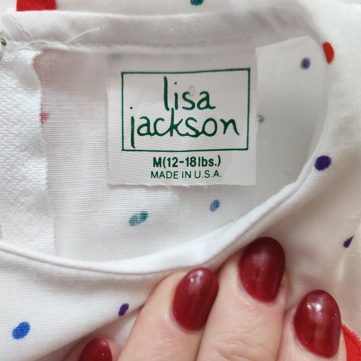 Lisa Jackson Vintage 80s Sleeveless White Polka Dots Hearts Dress Size 3-6 mos