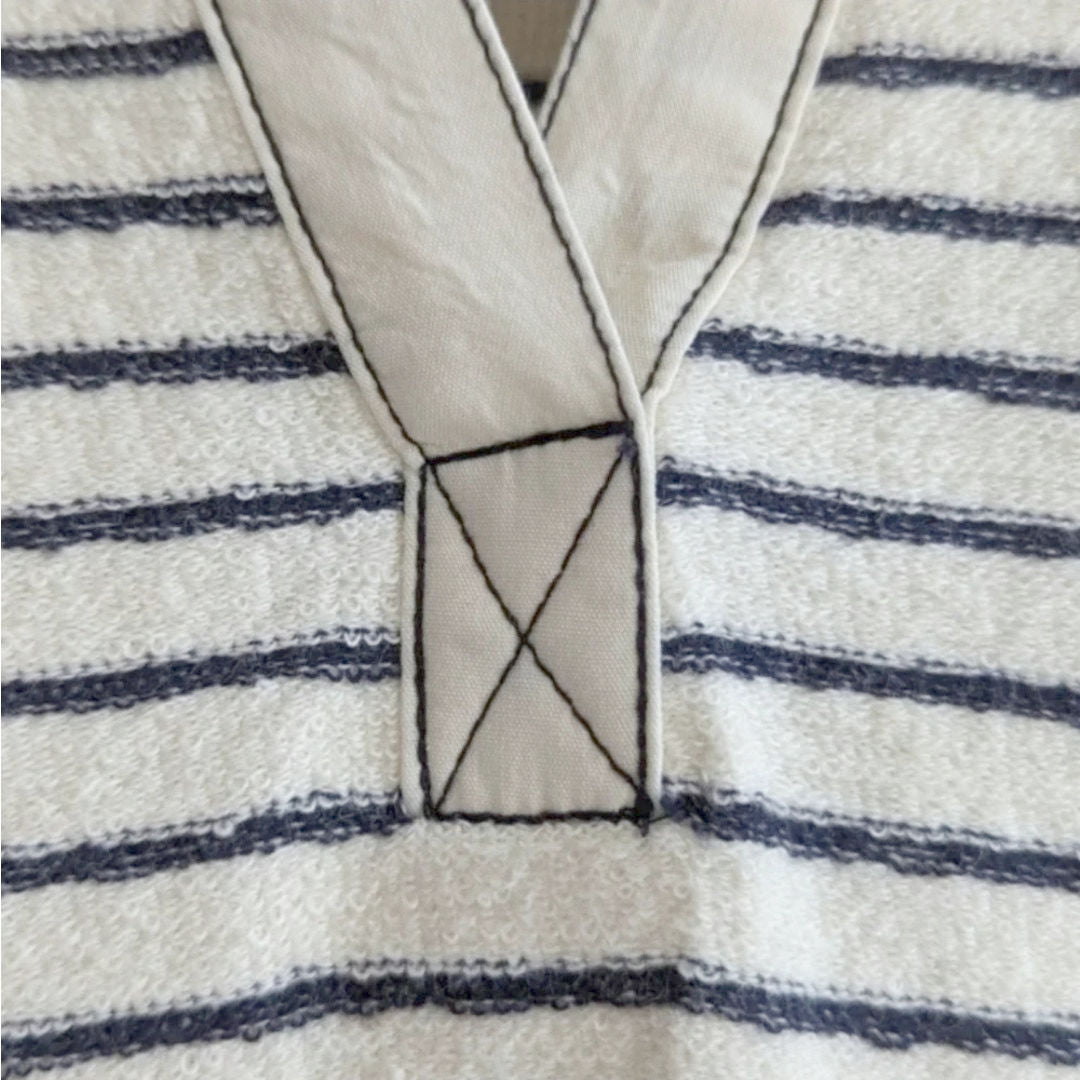 Lou & Grey Striped French Terry Dress | Navy Ivory Short Sleeve V-Neck Shift with Pockets | Women's Size M NWT