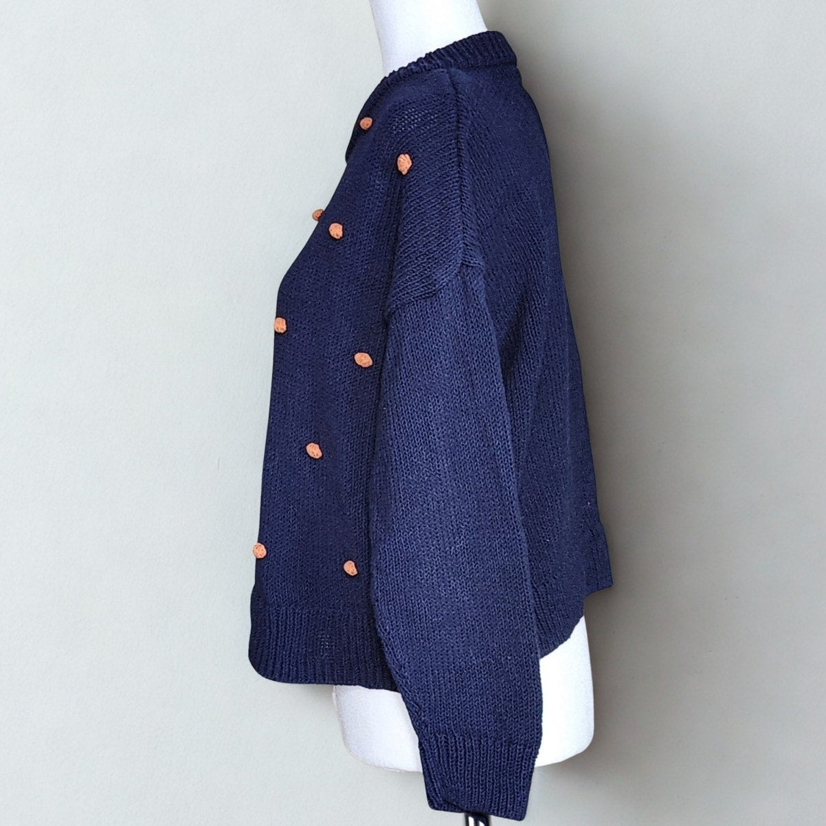 Madewell Wellesley Bobble Pullover Sweater Navy & Orange Pom-Pom Size M