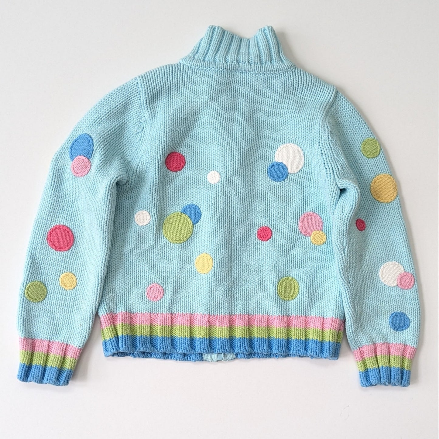 Talbots Kids Vintage 90s Girls Cable Knit Turquoise Polka Dot Zip Cardigan Sz 6