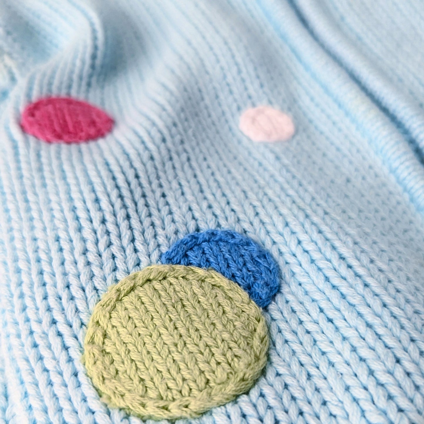 Talbots Kids Vintage 90s Girls Cable Knit Turquoise Polka Dot Zip Cardigan Sz 6