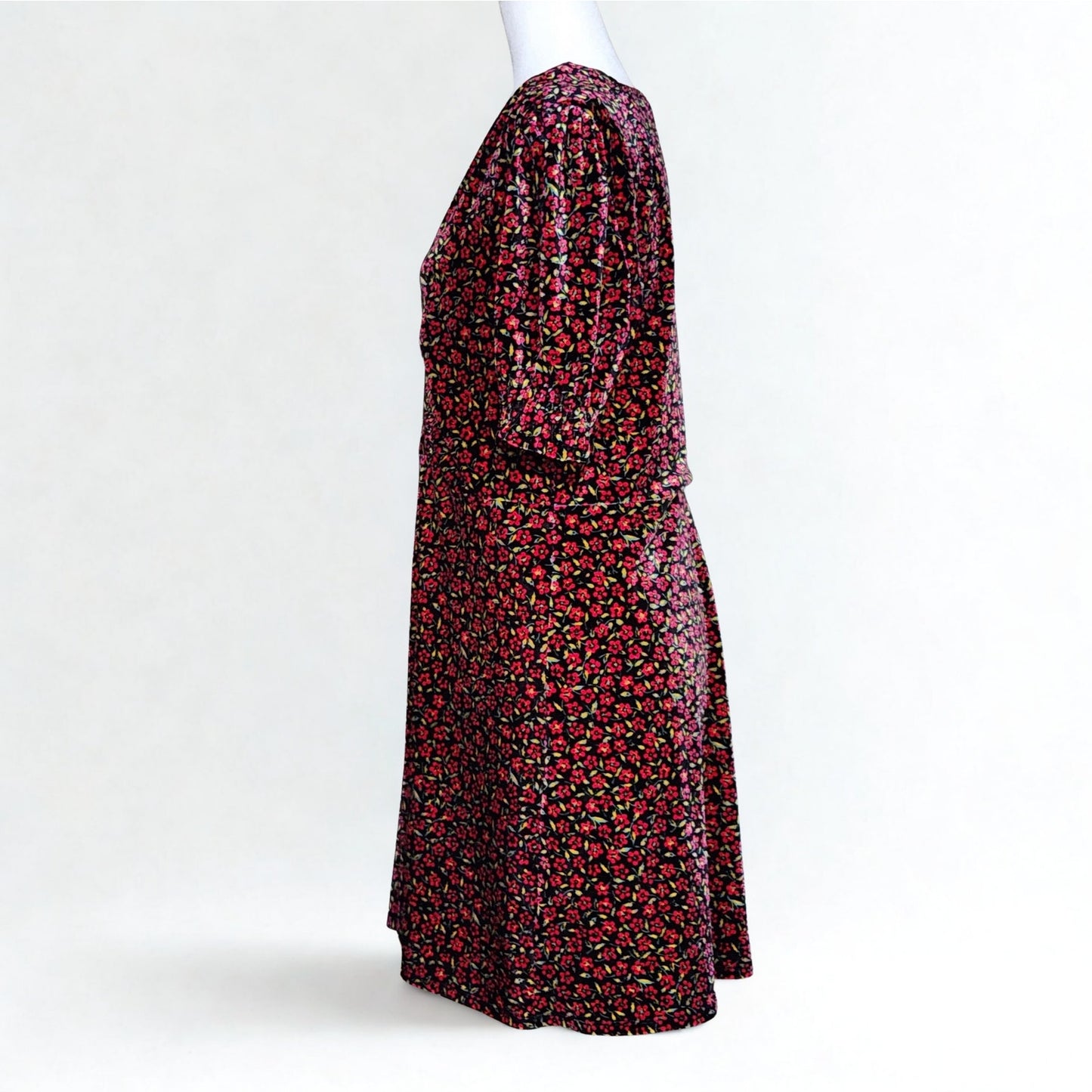 TOPSHOP Women's Bizzy Lizzy Velvet Red Floral Puff Sleeves Tea Dress Size 12