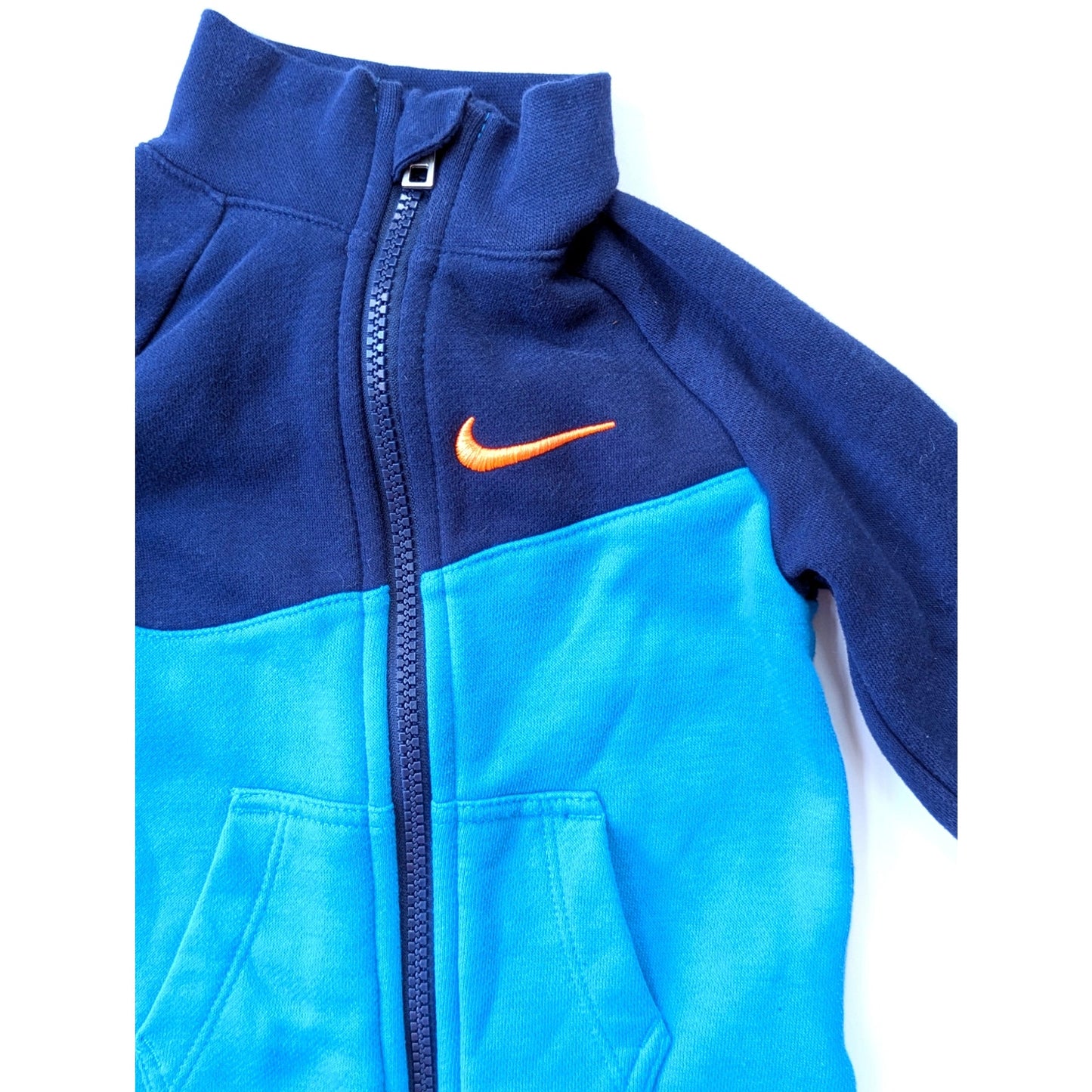Nike Infant Fleece Color Block Coverall Blue Turquoise Orange Sz 12 mos 74-80 cm