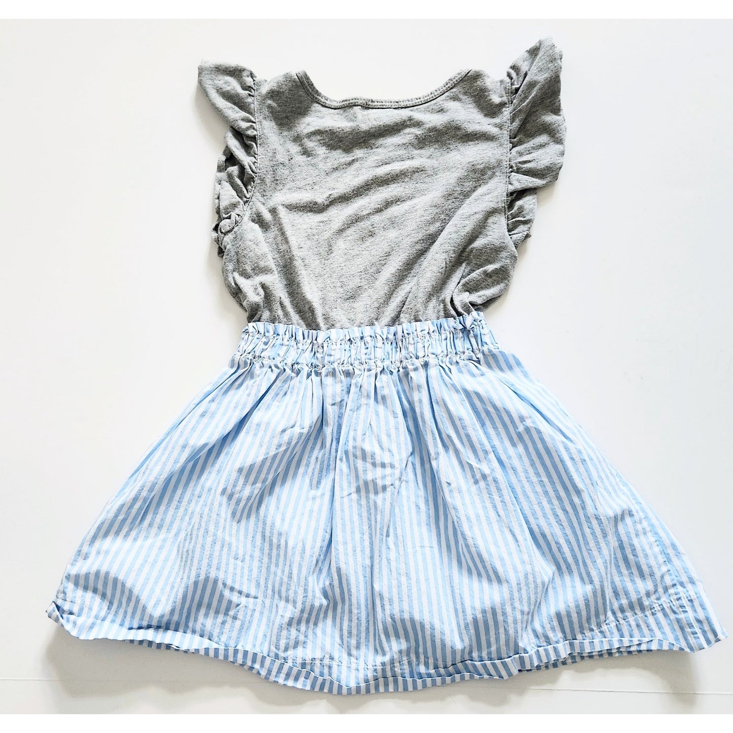 J.Crew Crewcuts Girls Gray Jersey & Blue StripedFlutter Sleeve Dress Size 4