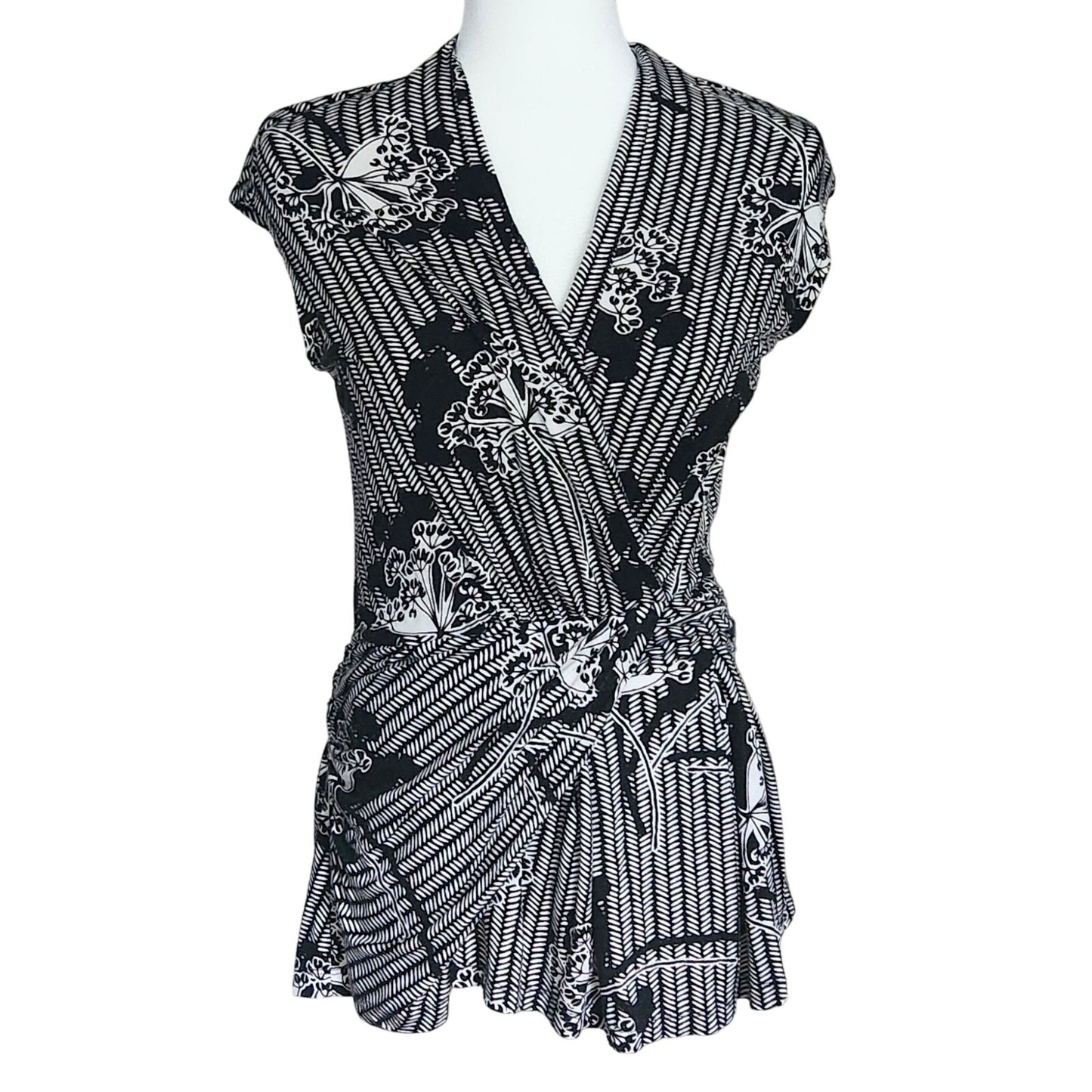 Anthropologie Women's Black & White Draped Lorine Top by Deletta Size M